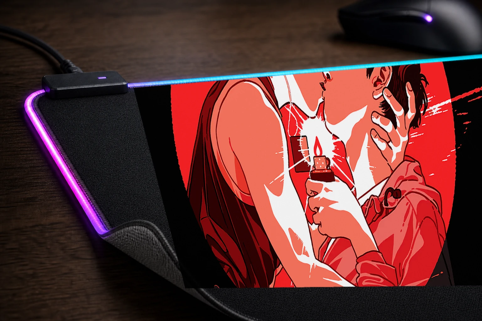 Leviticus Couple Kissing with Lighter RGB Desk Mat controller and material detail