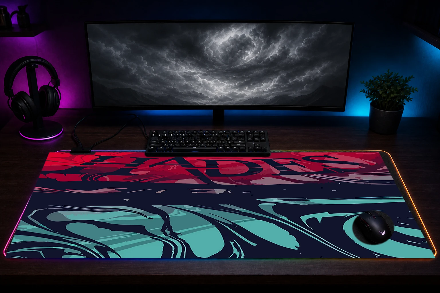 Sedah RGB Desk Mat immersive setup scene