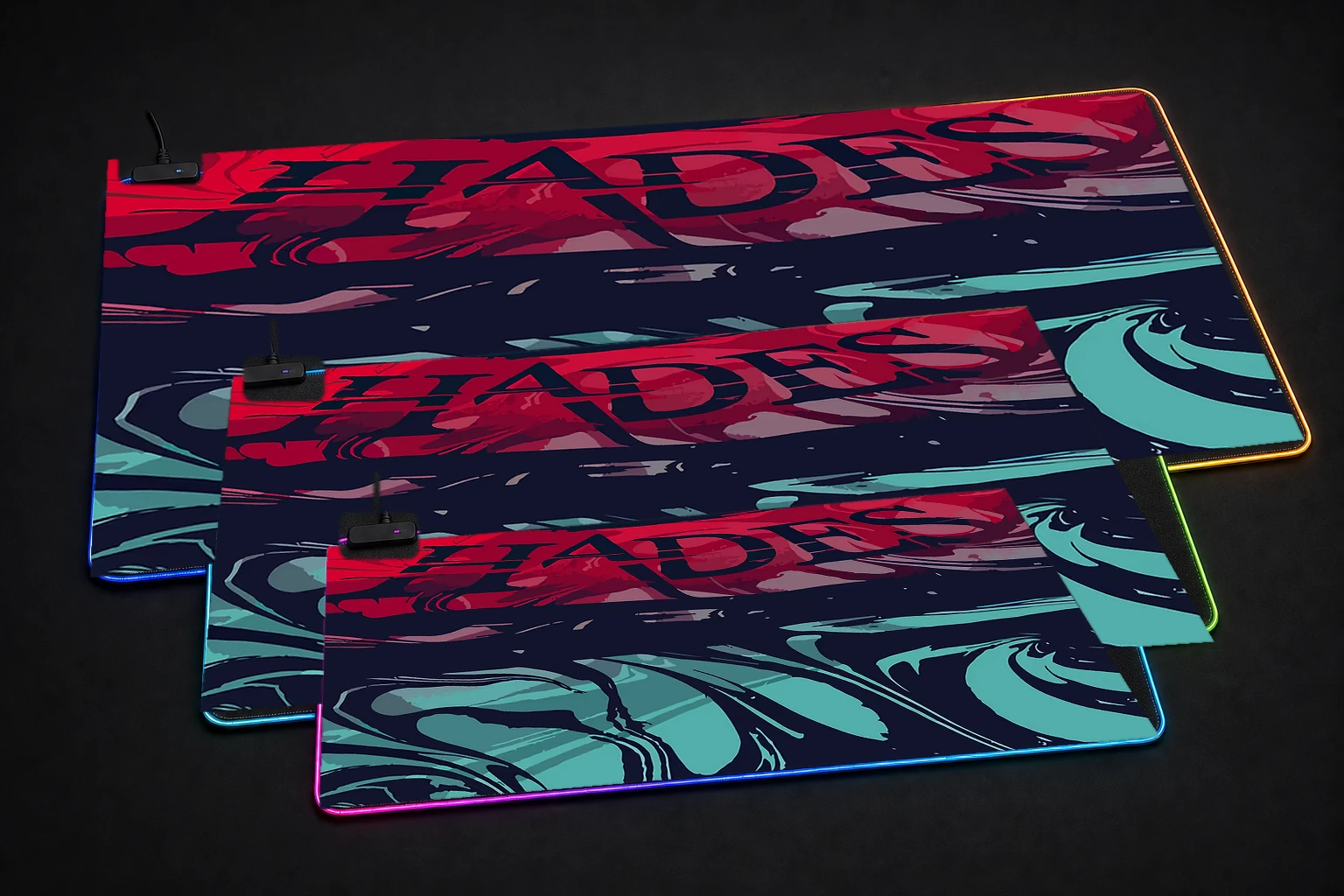 Sedah RGB Desk Mat three-size comparison