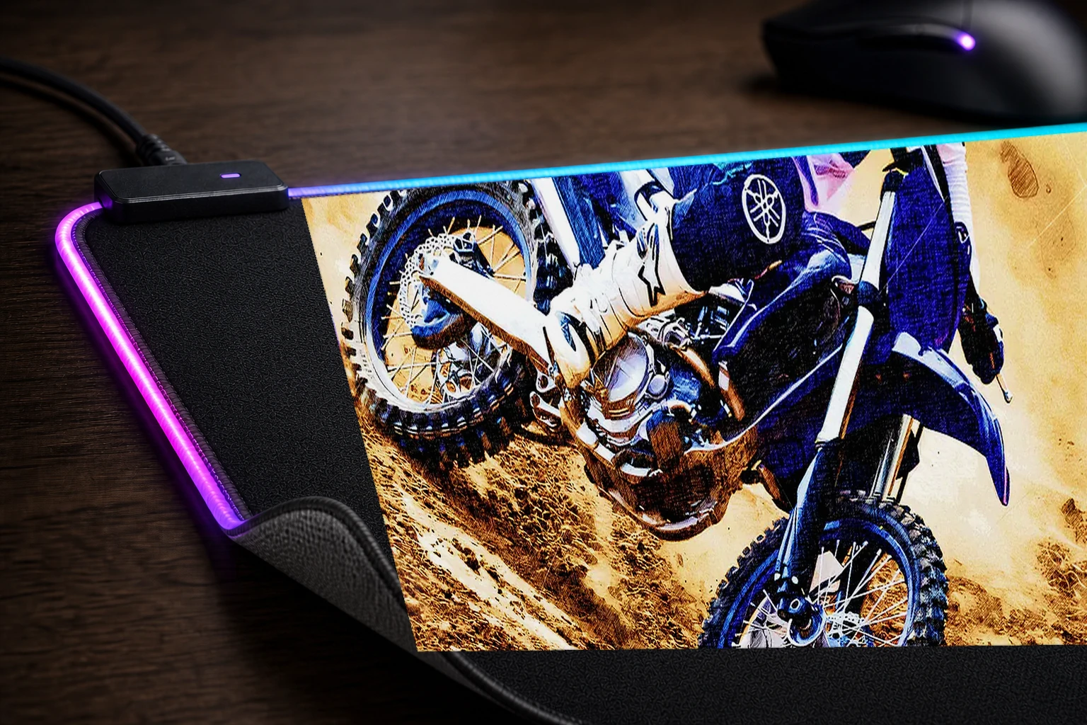 Yamaha Motocross Bike in Action RGB Desk Mat controller and material detail