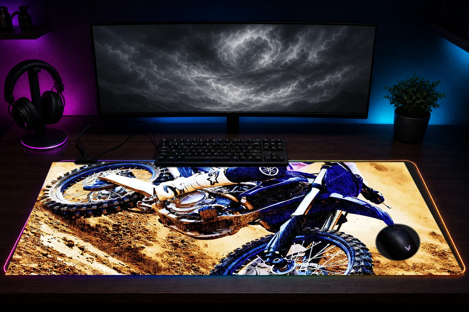 Yamaha Motocross Bike in Action RGB Desk Mat immersive setup scene
