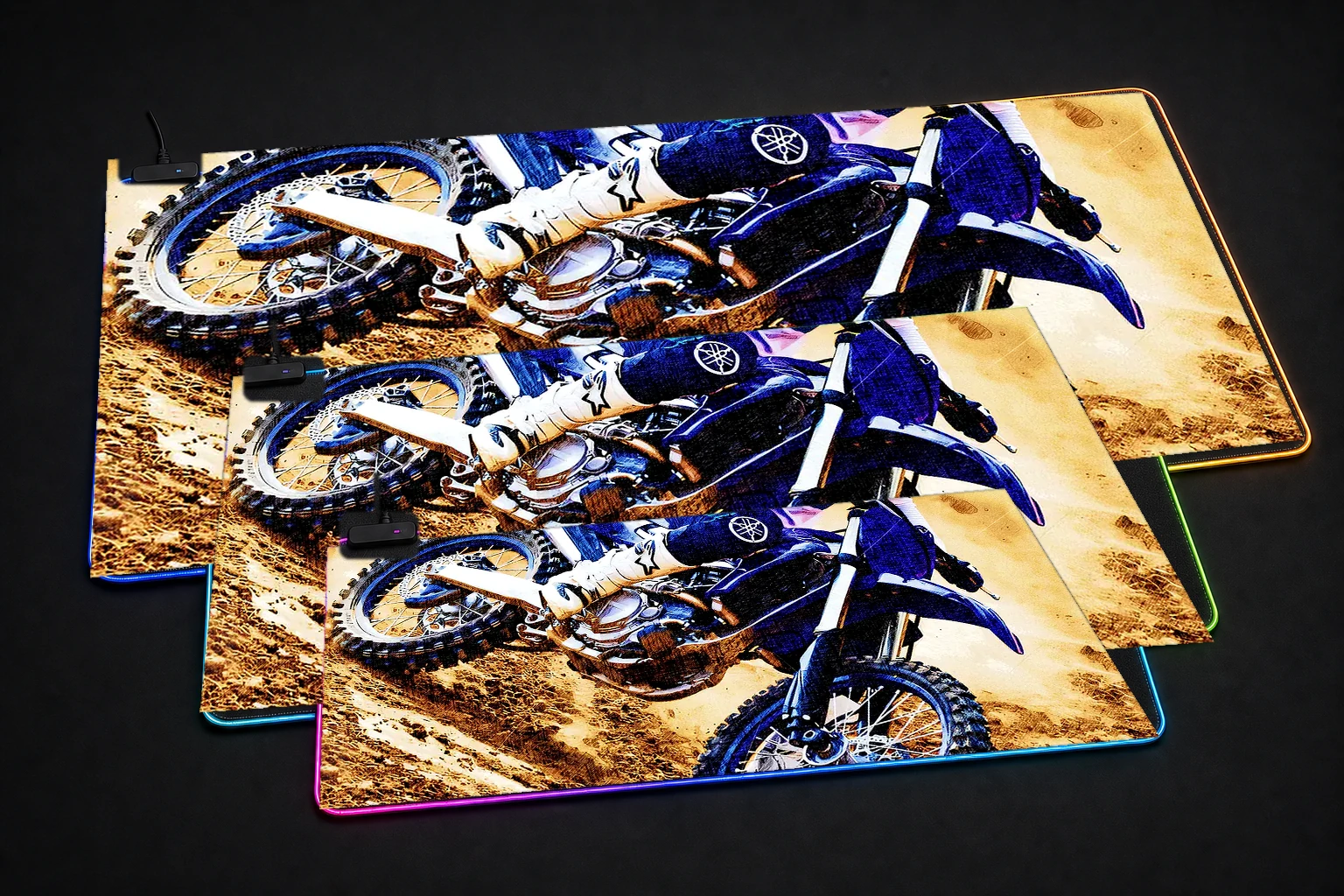 Yamaha Motocross Bike in Action RGB Desk Mat three-size comparison