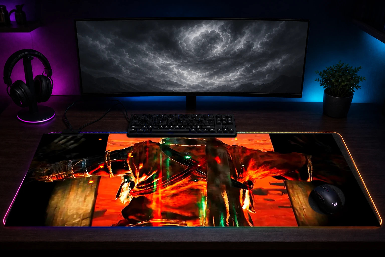 Sekiro Best Selling RGB Desk Mat immersive setup scene