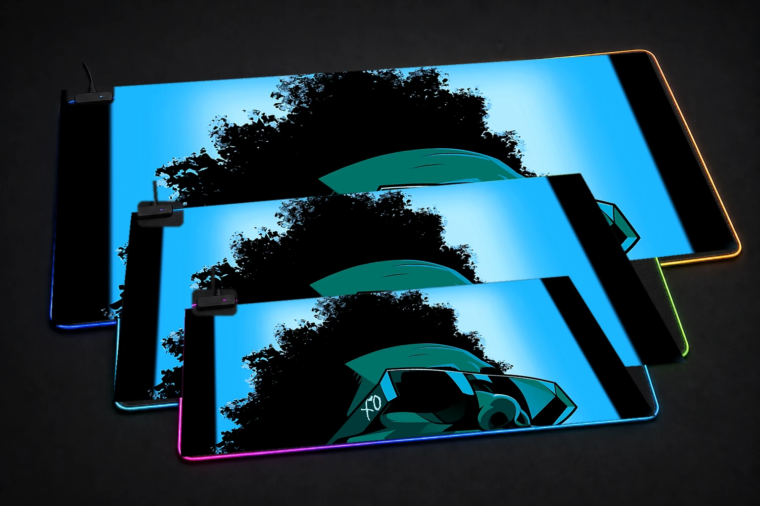 The Weeknd RGB Desk Mat three-size comparison