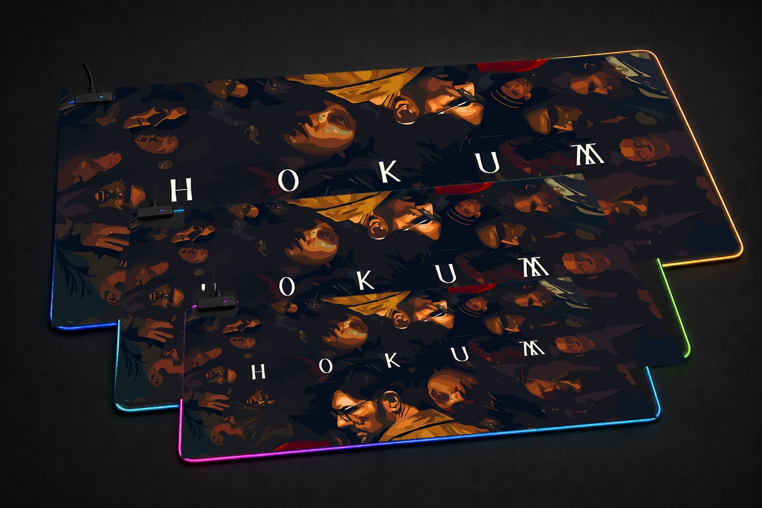 Hokum Movie artwork RGB Desk Mat three-size comparison