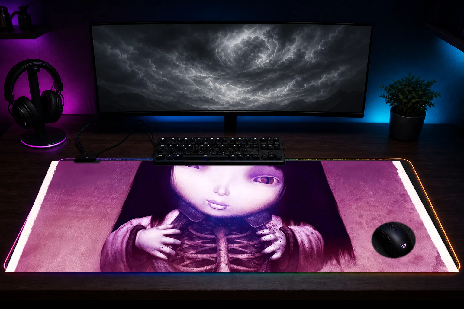 Seether Album Cover with Doll RGB Desk Mat immersive setup scene