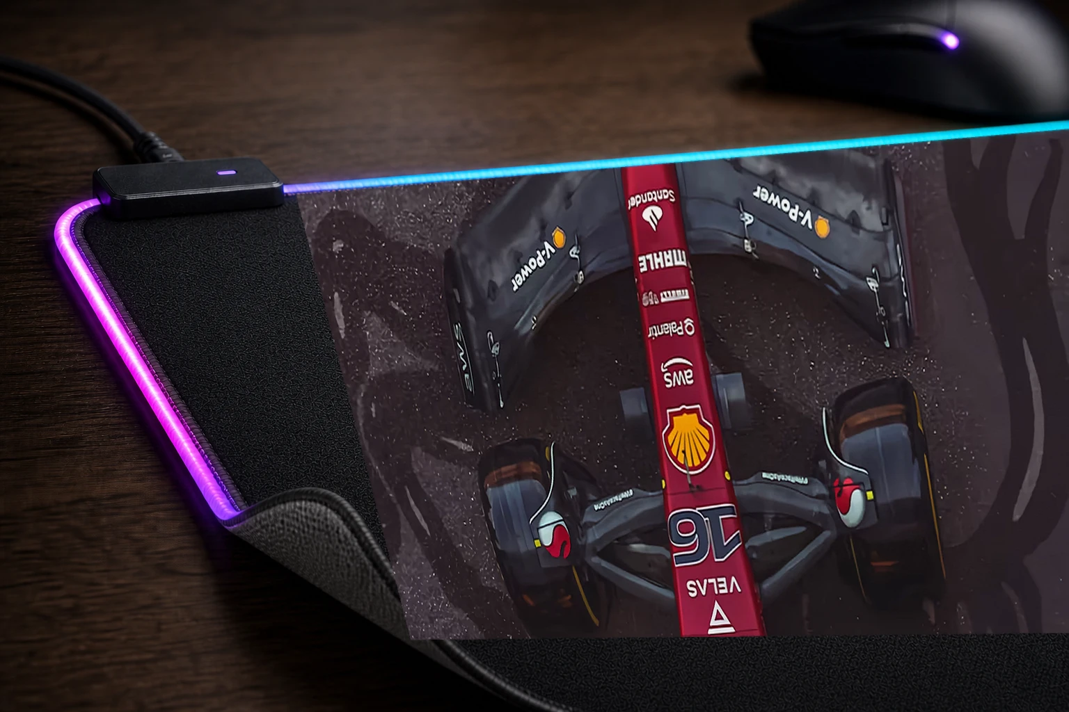 Formula 1 Ferarri RGB Desk Mat controller and material detail