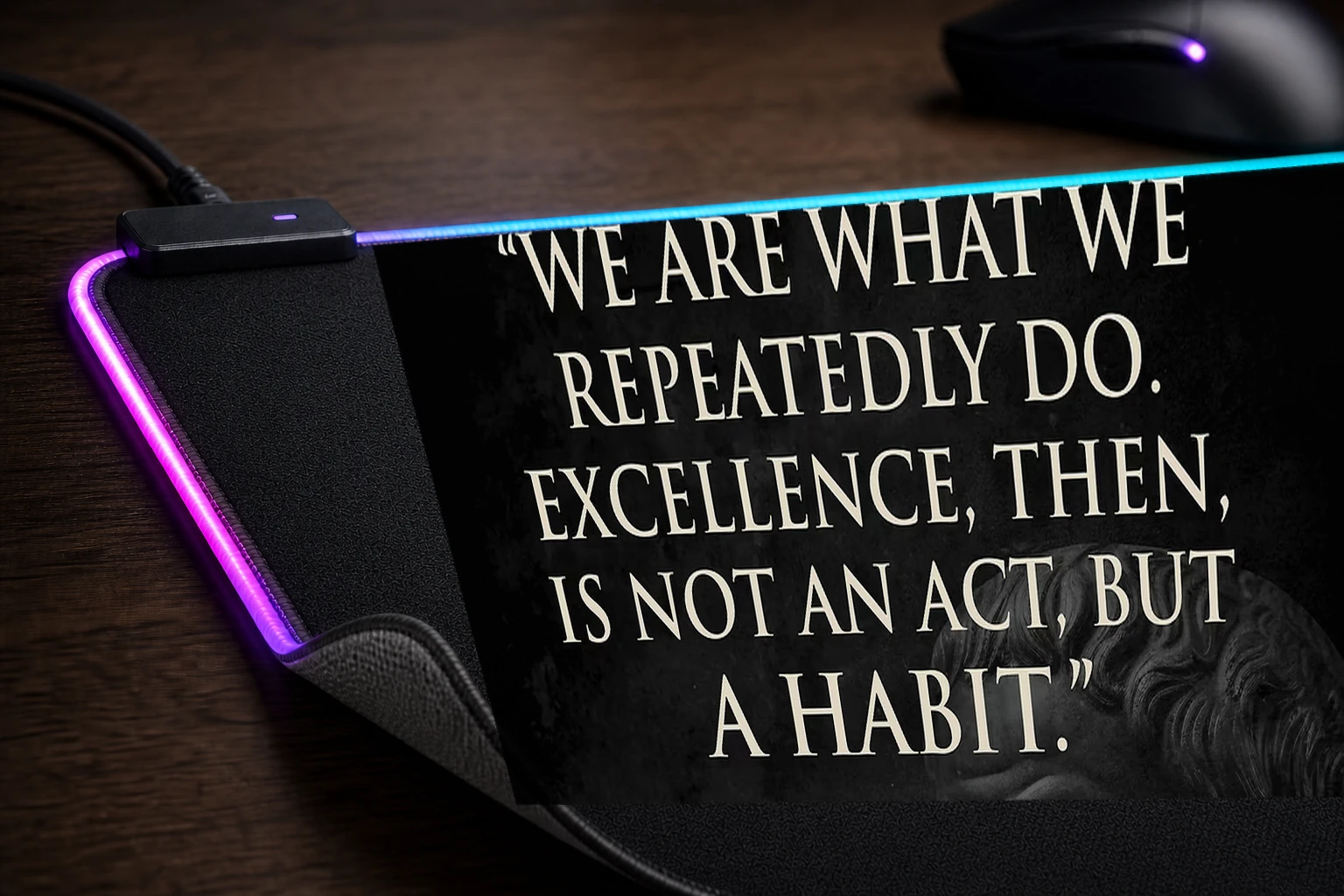Aristotle Quote - Excellence is a Habit RGB Desk Mat controller and material detail