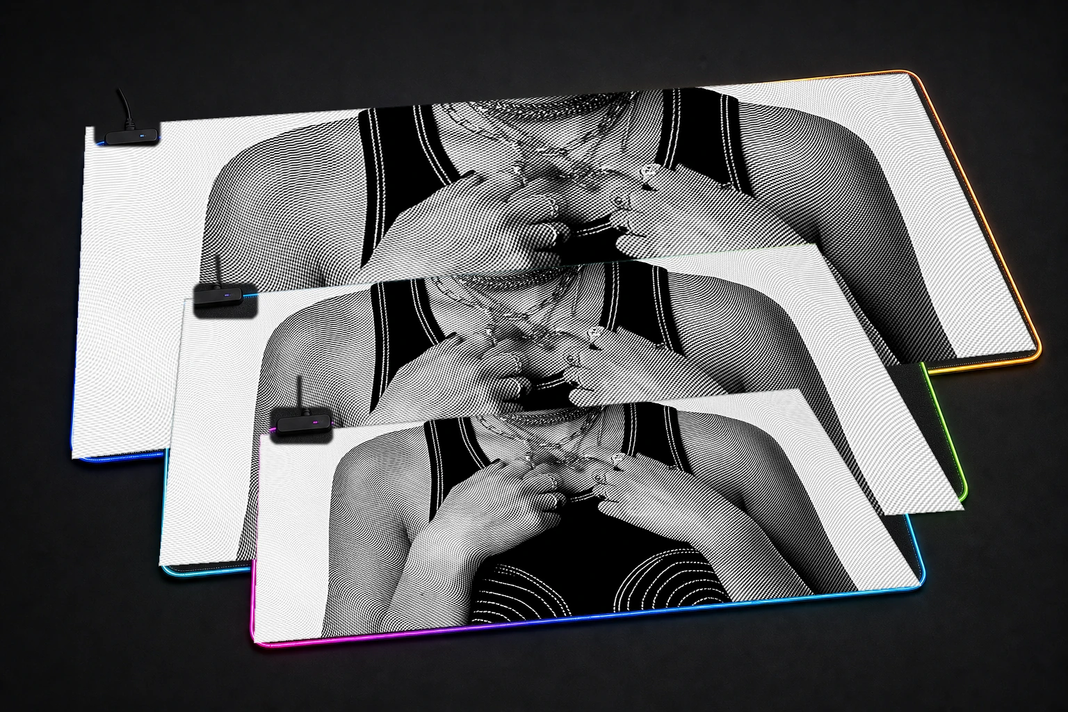 Olivia Rodrigo RGB Desk Mat three-size comparison