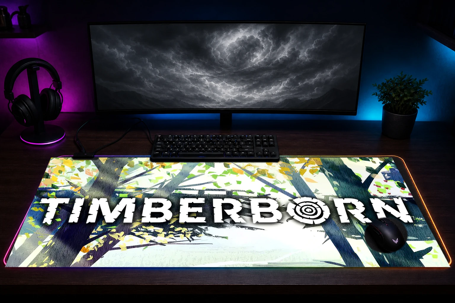 Timberborn Game Art RGB Desk Mat immersive setup scene