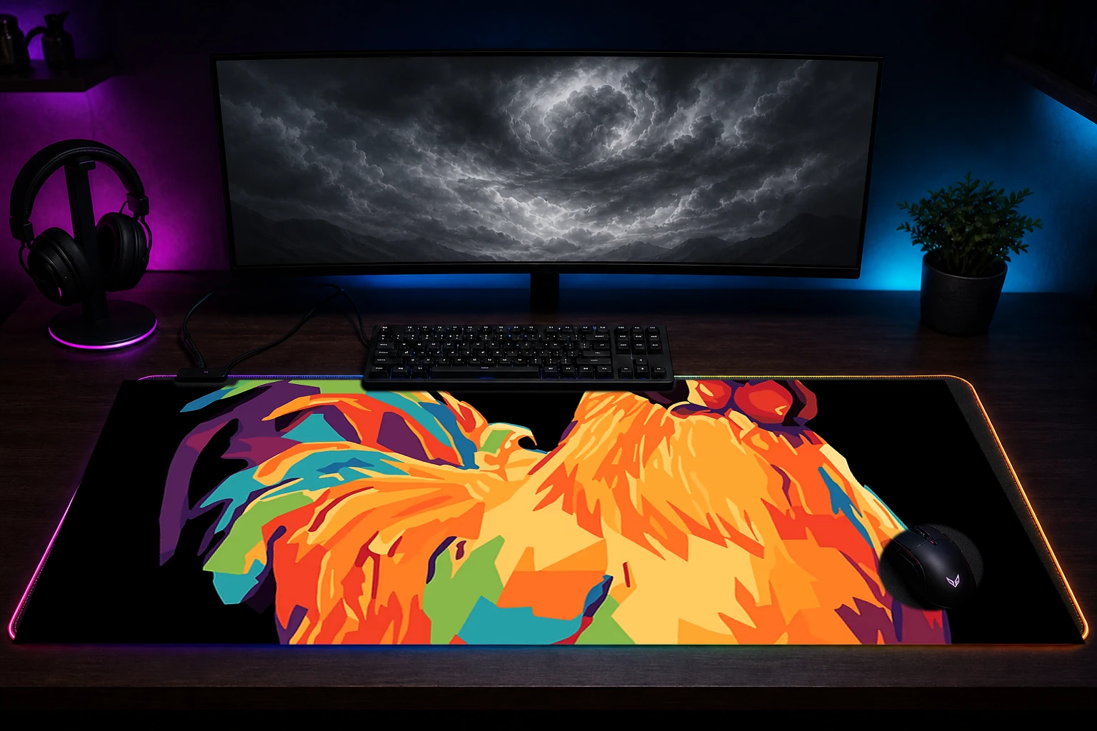 Chicken with Helmet - Arc Raiders RGB Desk Mat immersive setup scene