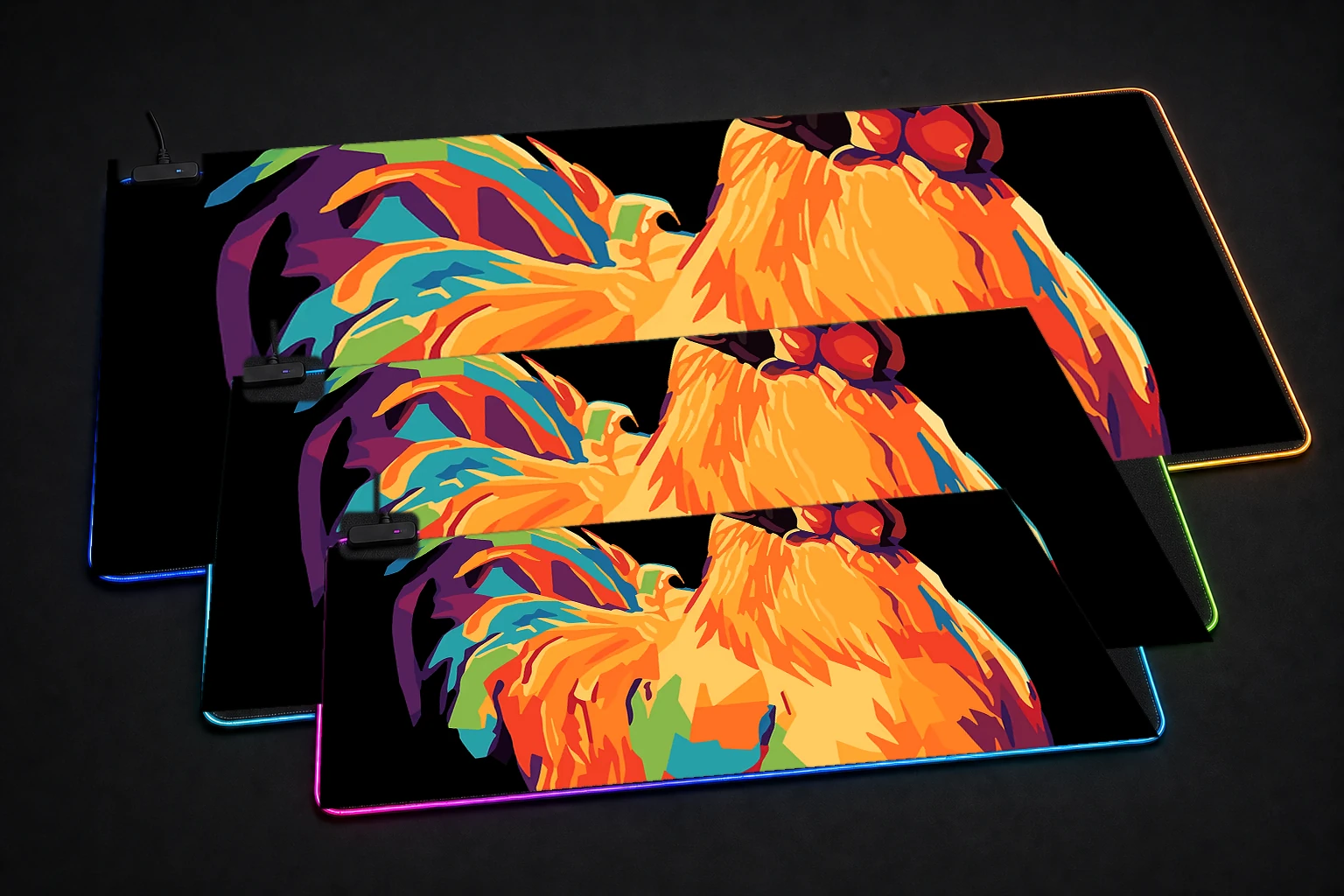 Chicken with Helmet - Arc Raiders RGB Desk Mat three-size comparison