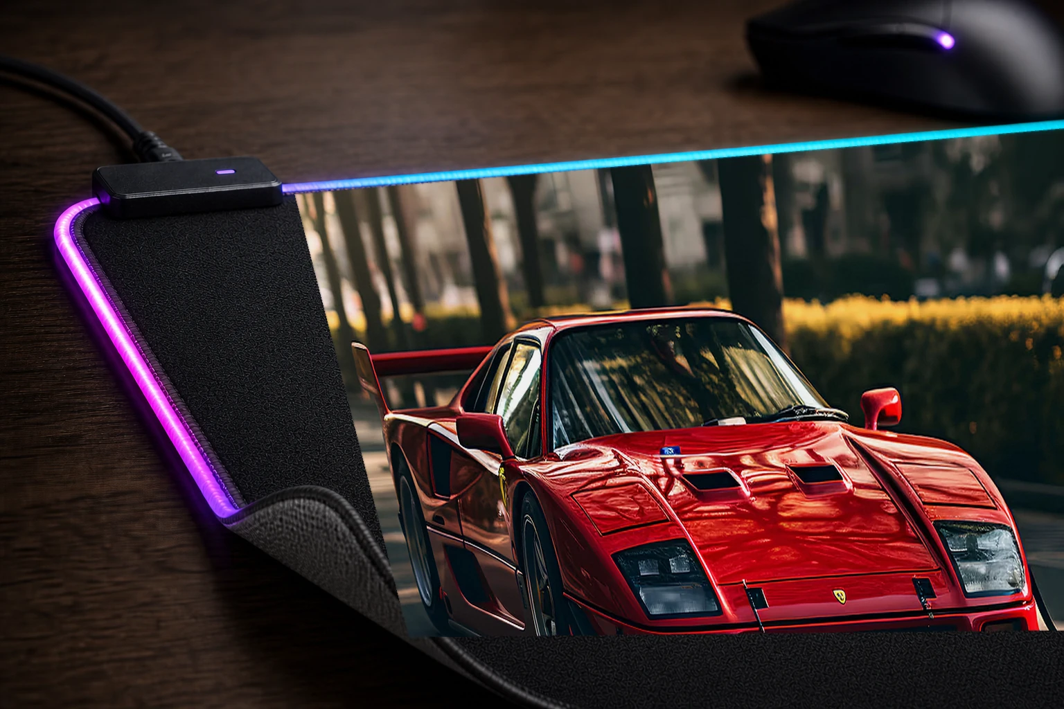 Ferarri F40 car photograph RGB Desk Mat controller and material detail