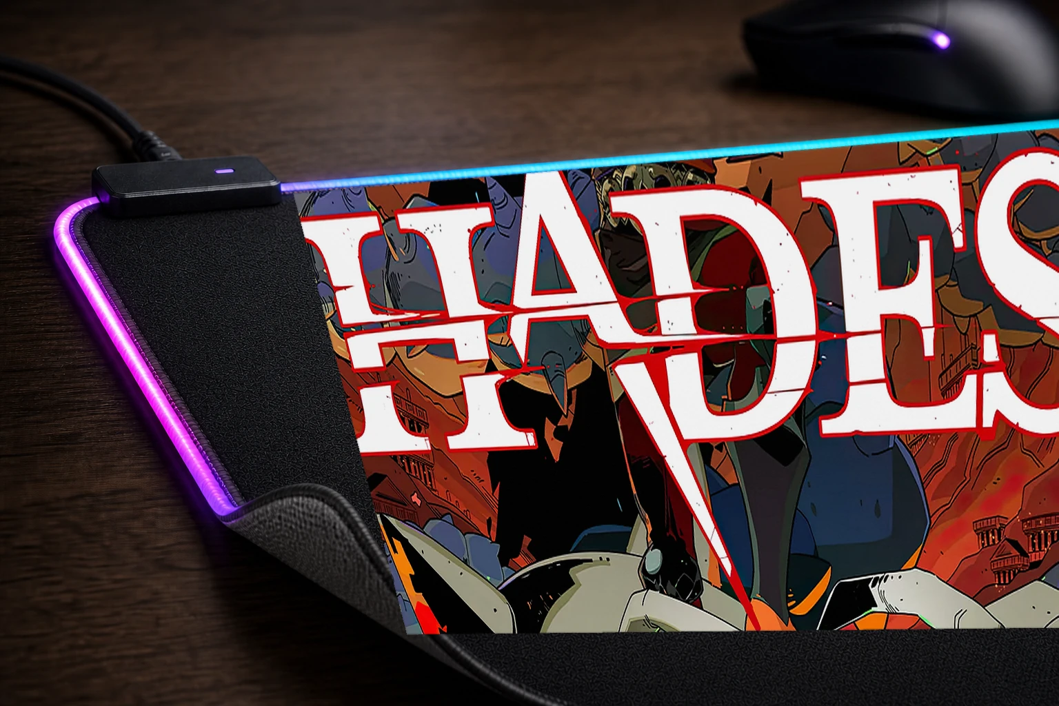 Hades RGB Desk Mat controller and material detail