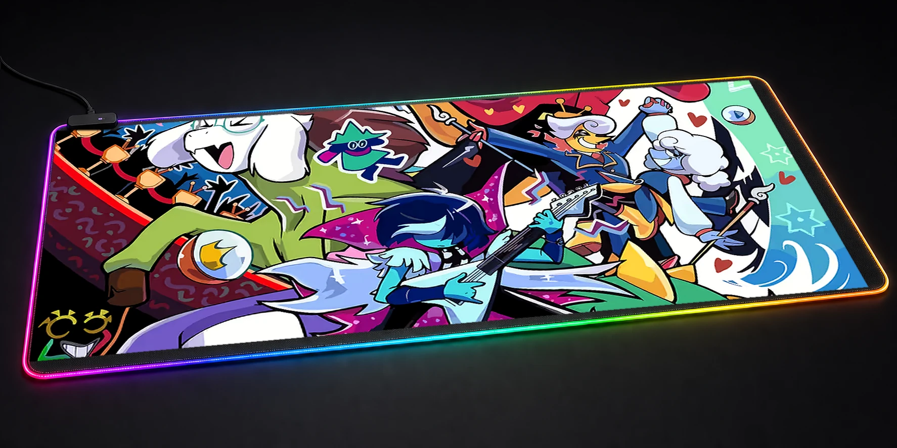 Deltarune characters in a dynamic composition RGB Desk Mat RGB desk mat