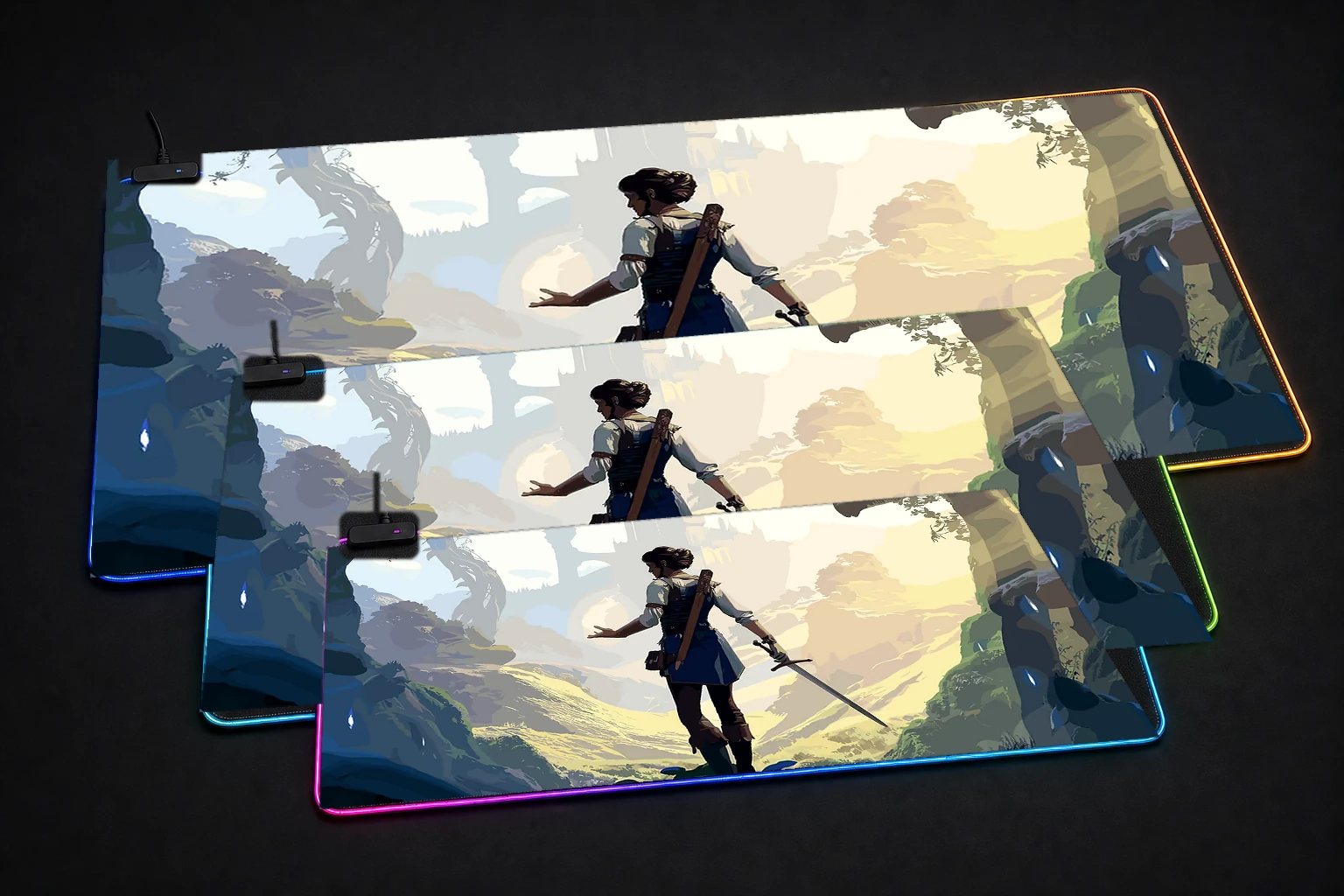 Fable Game Cover Art RGB Desk Mat three-size comparison