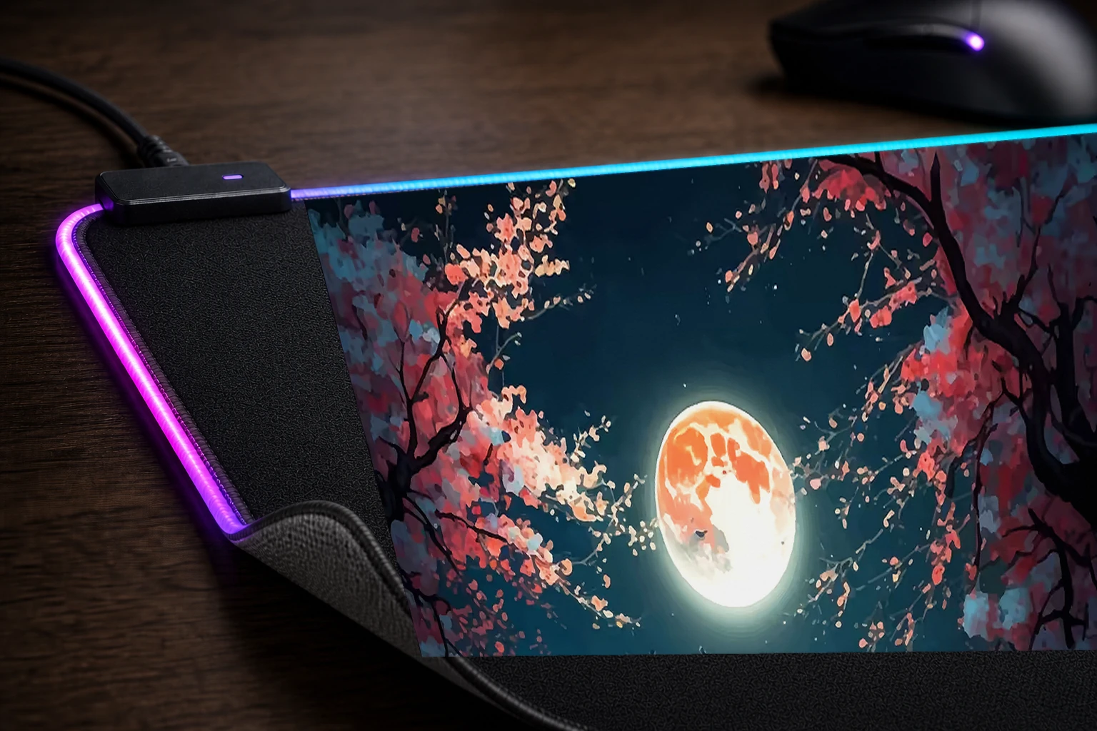 Samurai Moon RGB Desk Mat controller and material detail