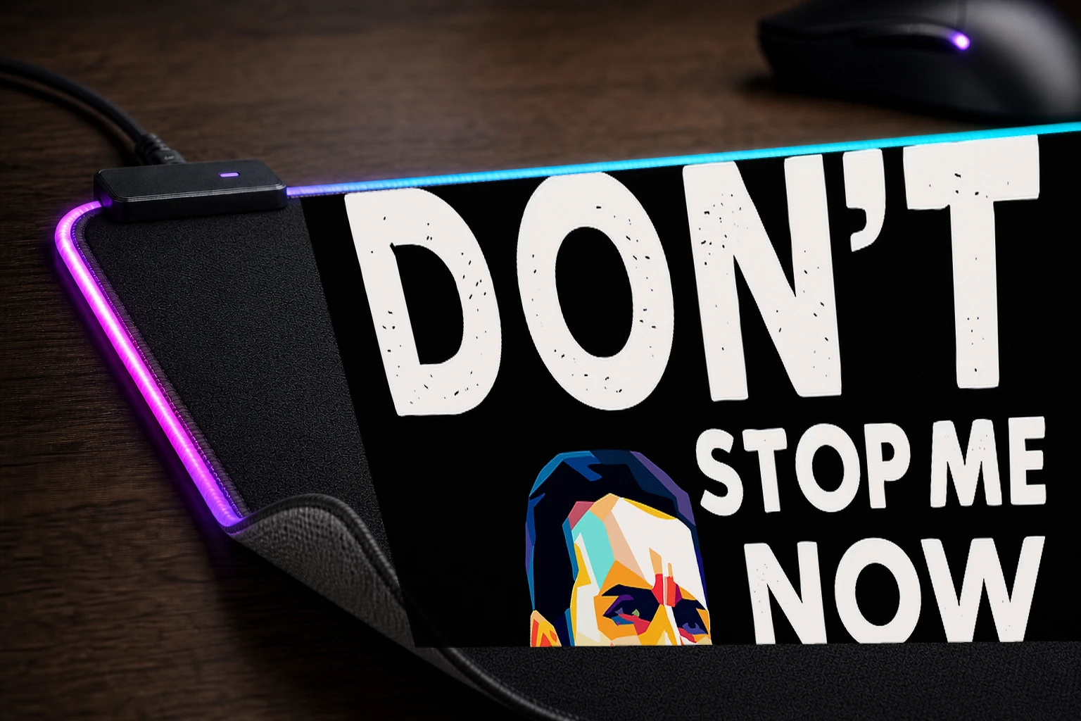 Freddie Mercury 'Don't Stop Me Now' Art RGB Desk Mat controller and material detail