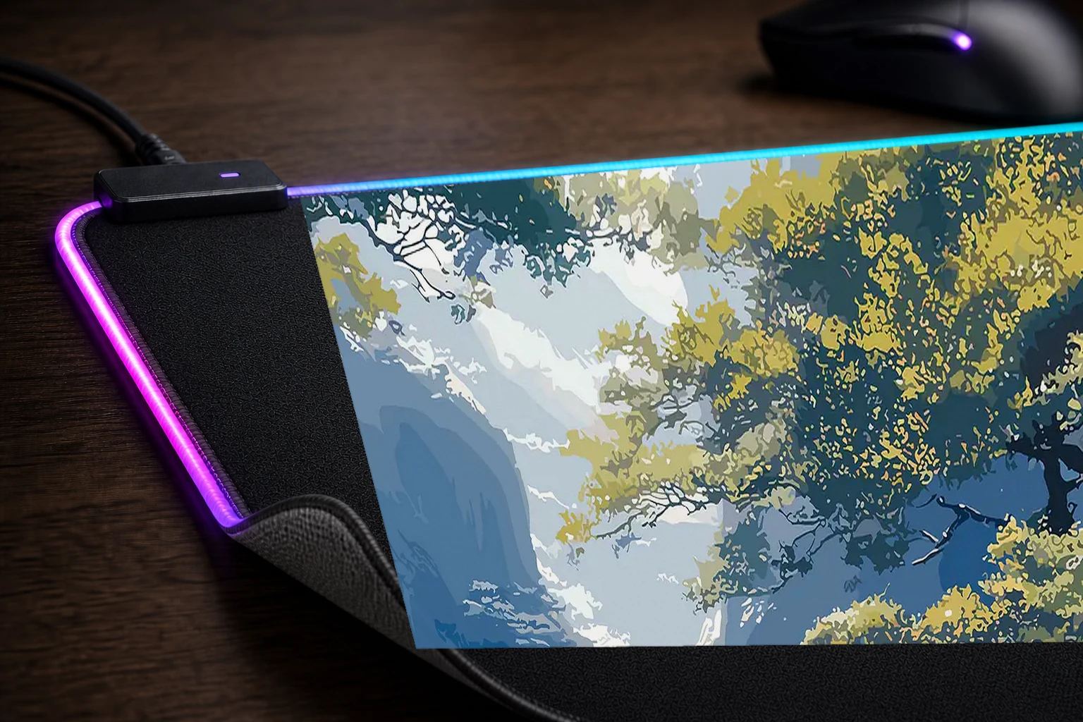Landscapes Nature RGB Desk Mat controller and material detail