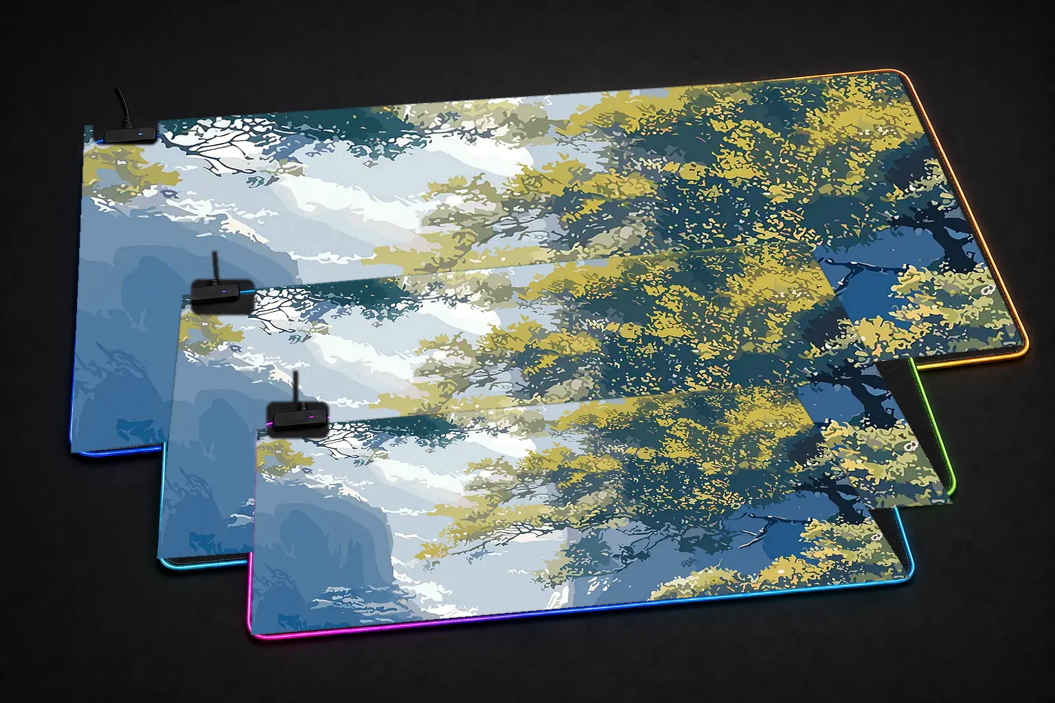 Landscapes Nature RGB Desk Mat three-size comparison