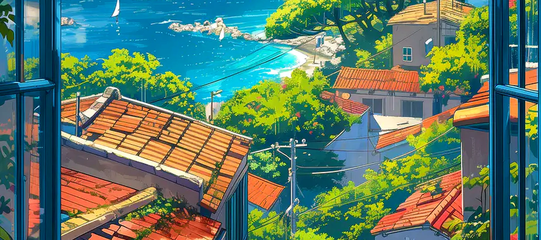 Mediterranean View RGB Desk Mat full-width design preview