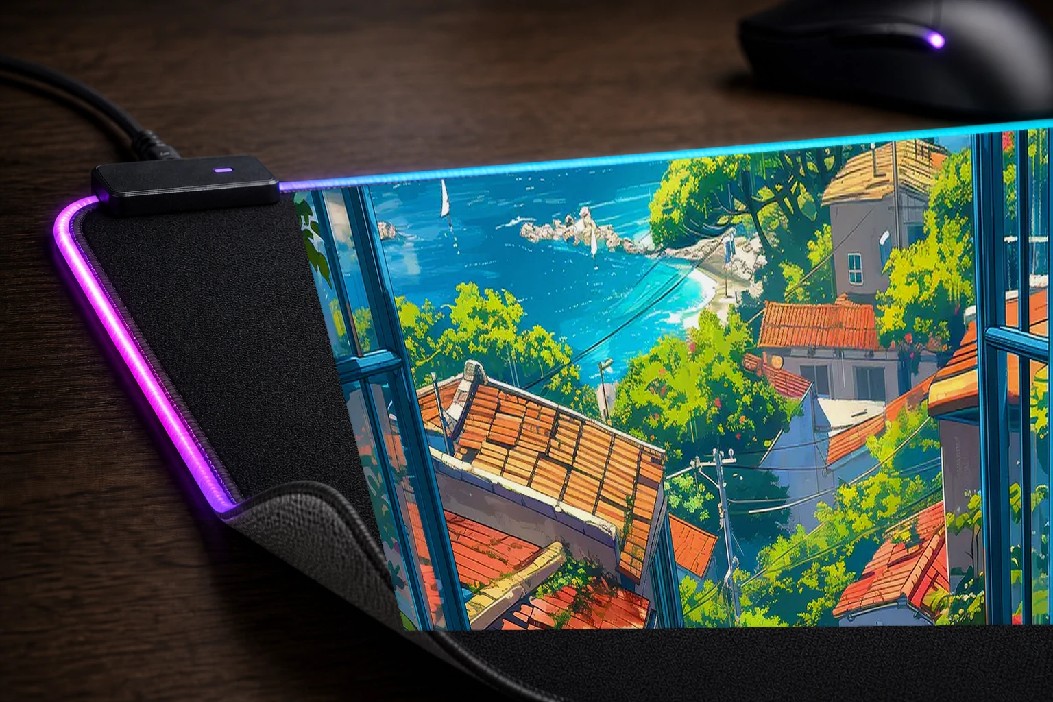 Mediterranean View RGB Desk Mat controller and material detail