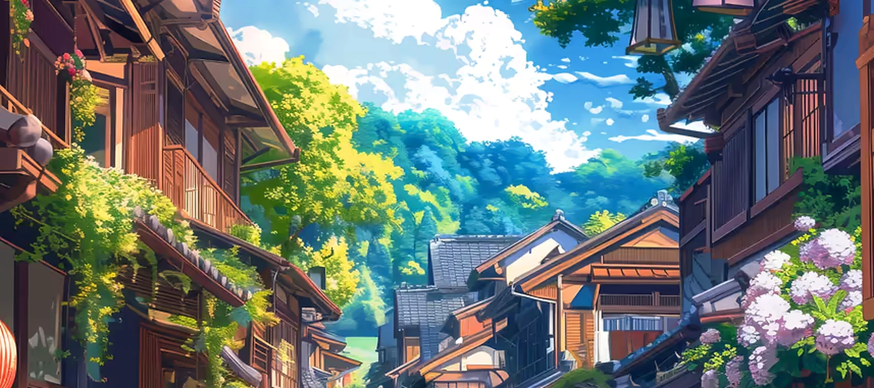 Sunlit Street Japan RGB Desk Mat full-width design preview
