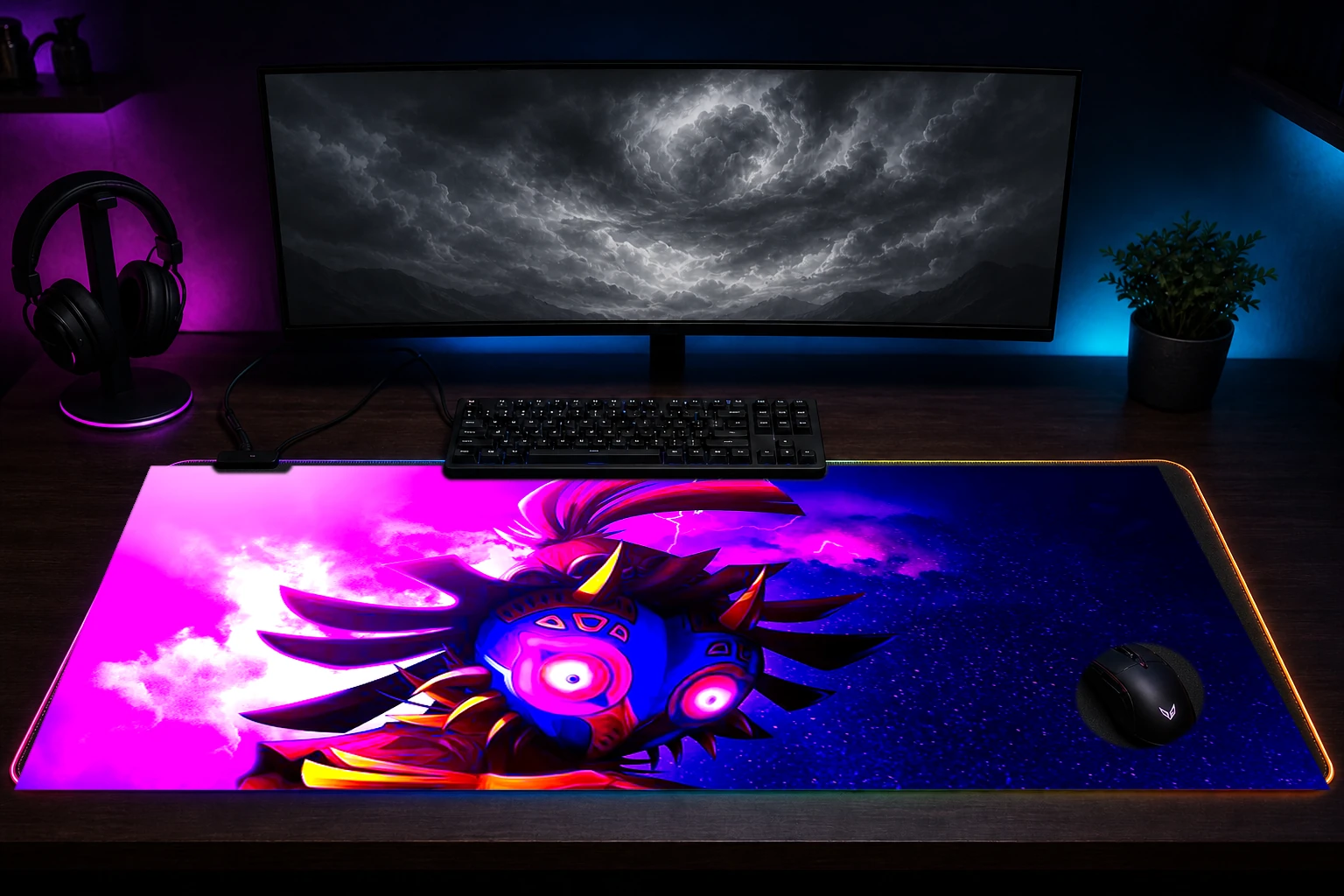 Game RGB Desk Mat immersive setup scene