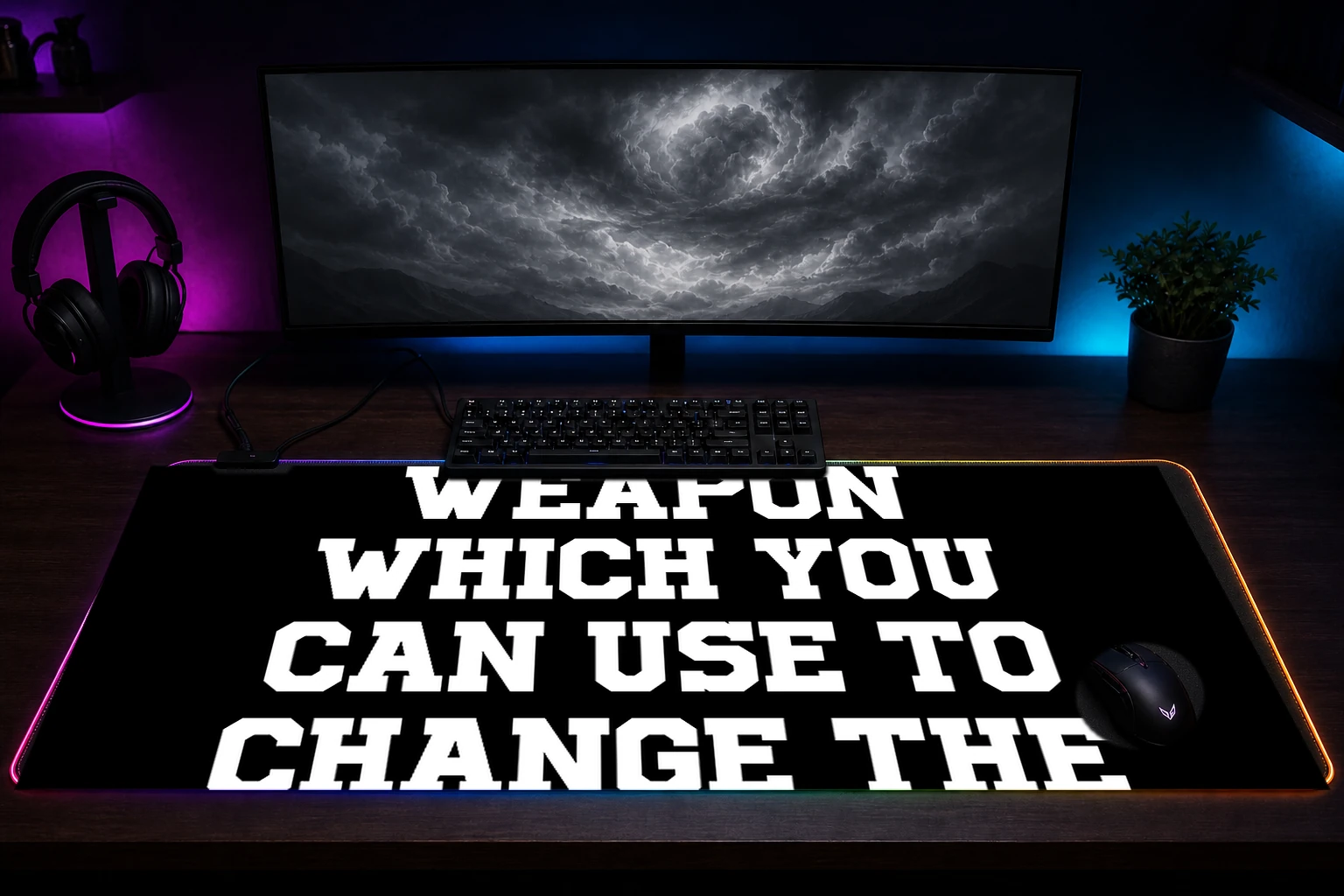 Education is the most powerful weapon RGB Desk Mat immersive setup scene