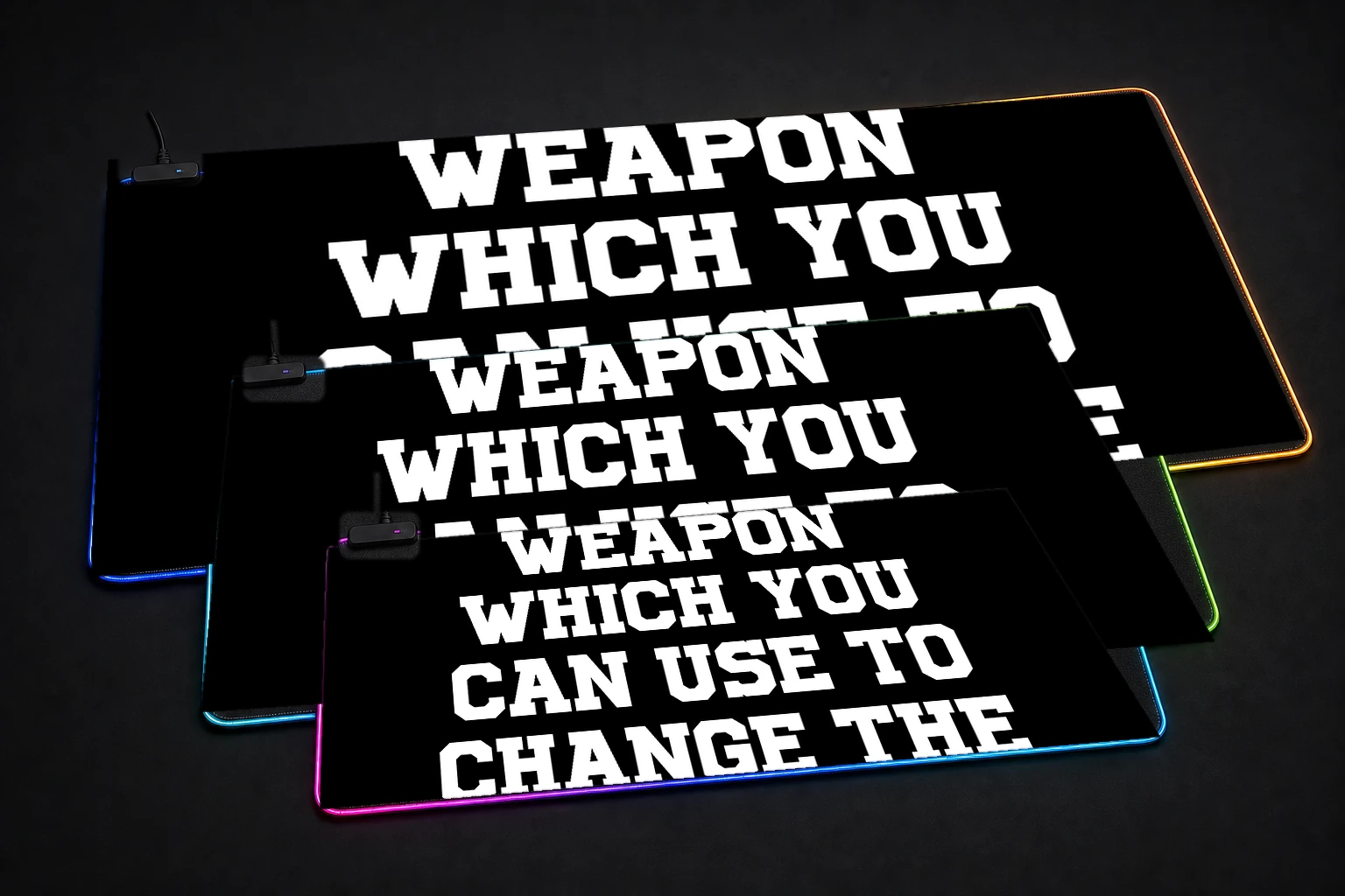 Education is the most powerful weapon RGB Desk Mat three-size comparison