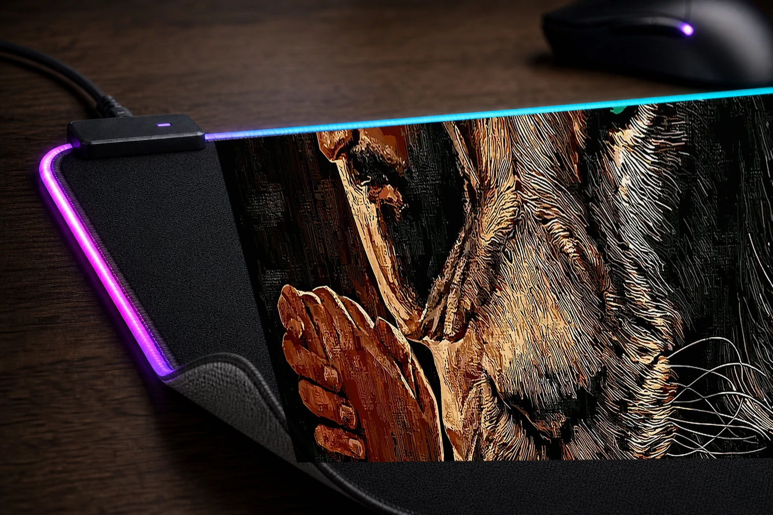 Jesus And Lion RGB Desk Mat controller and material detail
