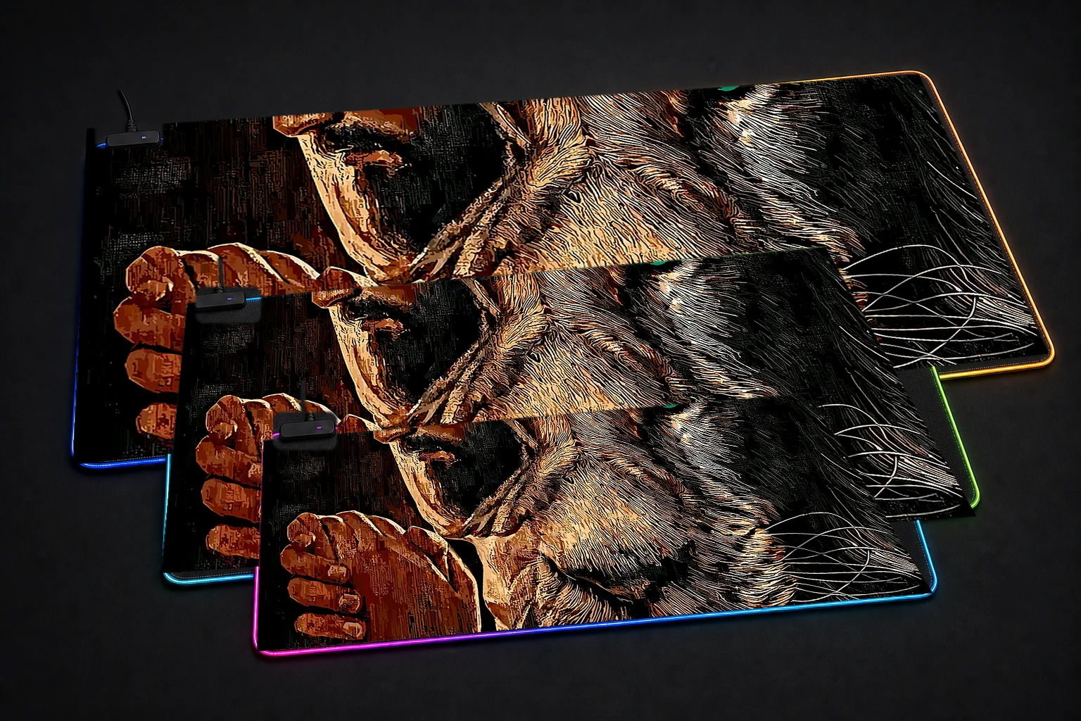 Jesus And Lion RGB Desk Mat three-size comparison