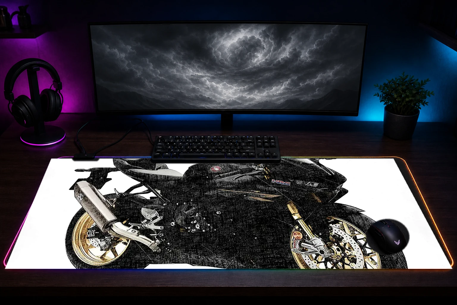Honda CBR 1000RR-R Fireblade Carbon edition RGB Desk Mat immersive setup scene