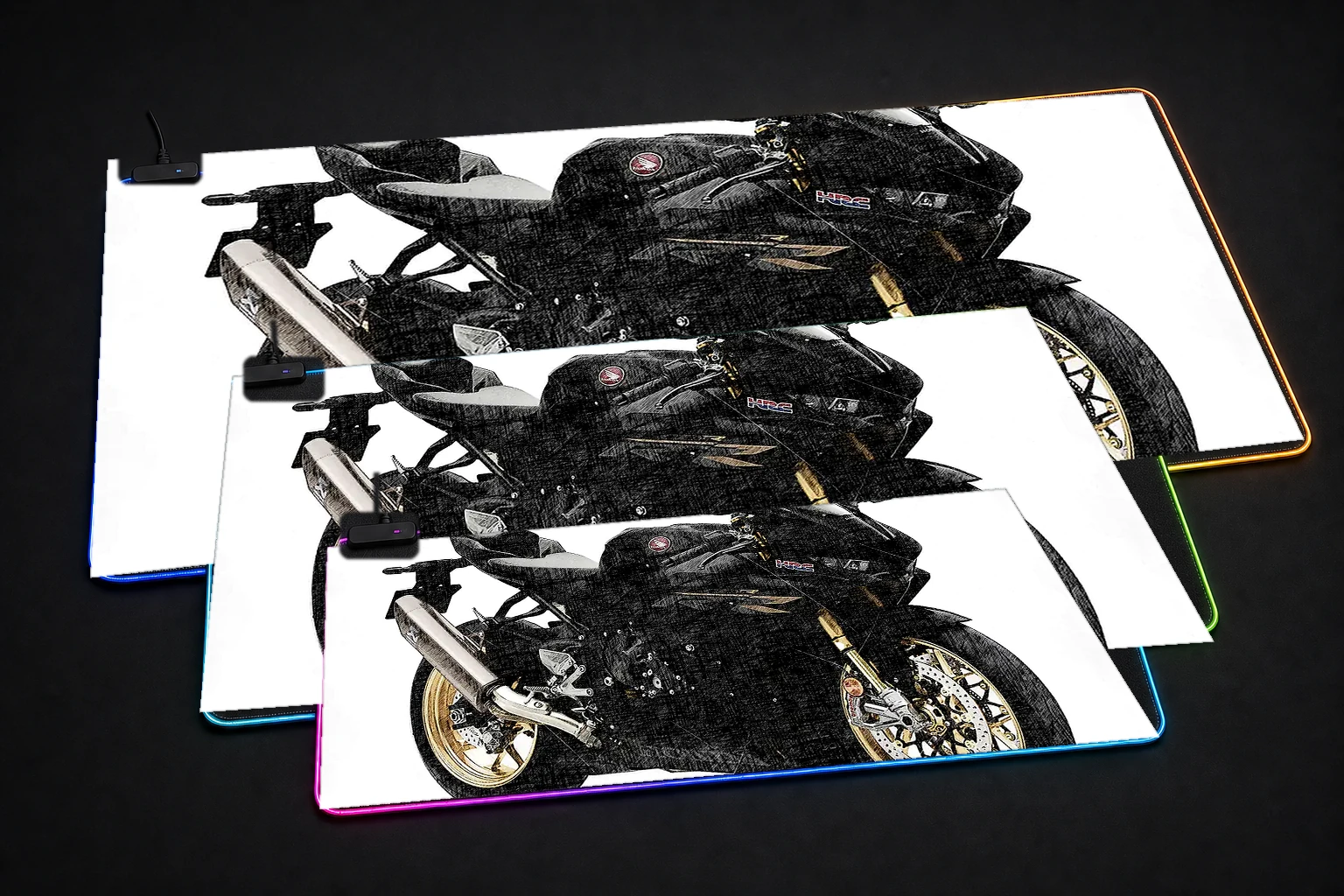 Honda CBR 1000RR-R Fireblade Carbon edition RGB Desk Mat three-size comparison