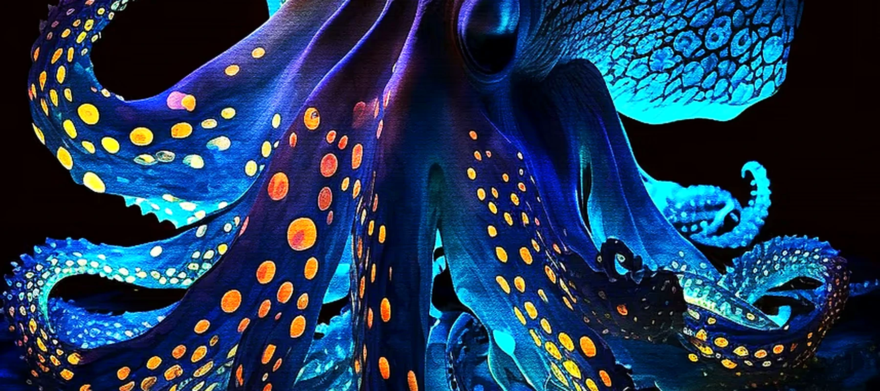 Neon Octopus RGB Desk Mat full-width design preview