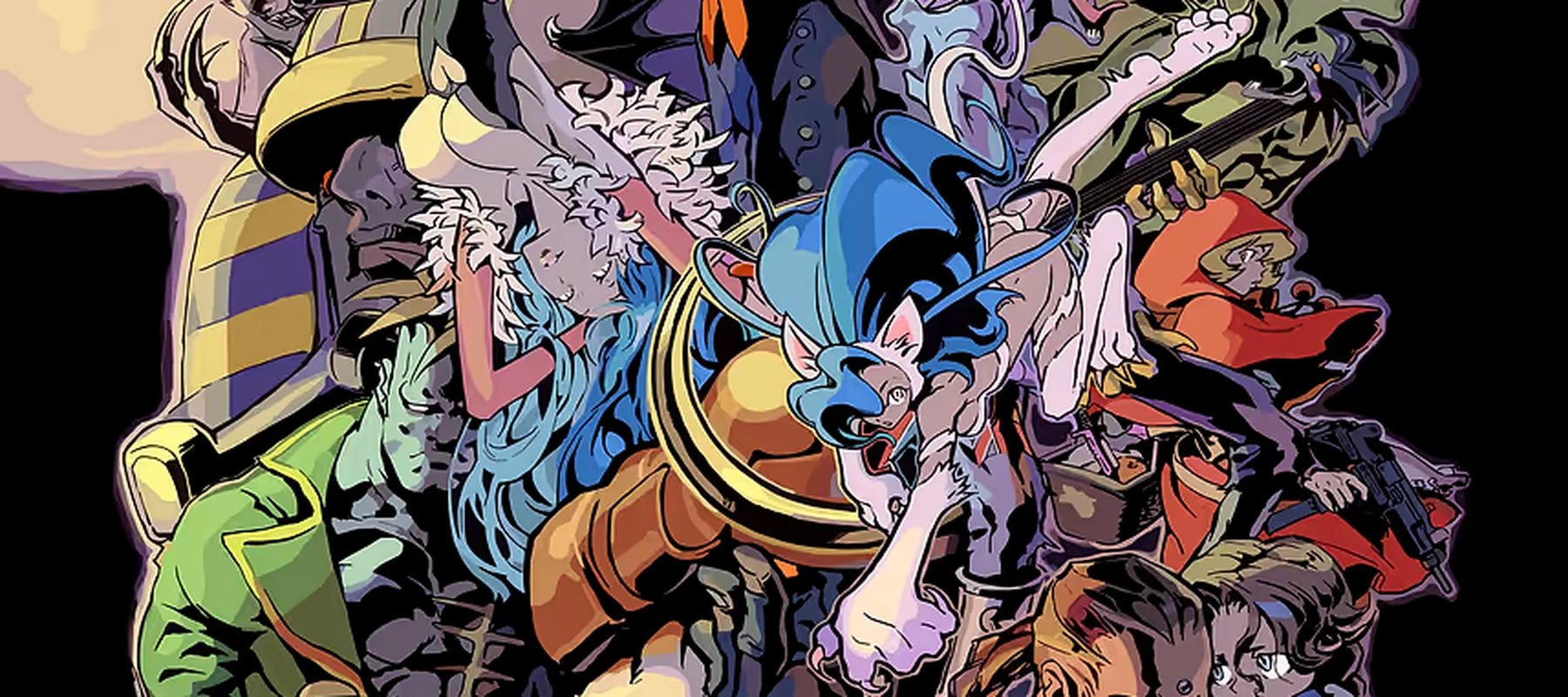 Darkstalkers characters collage RGB Desk Mat full-width design preview