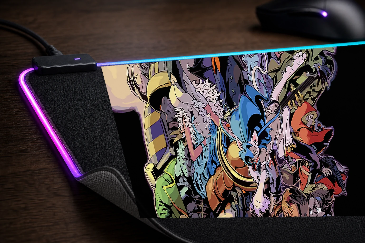 Darkstalkers characters collage RGB Desk Mat controller and material detail