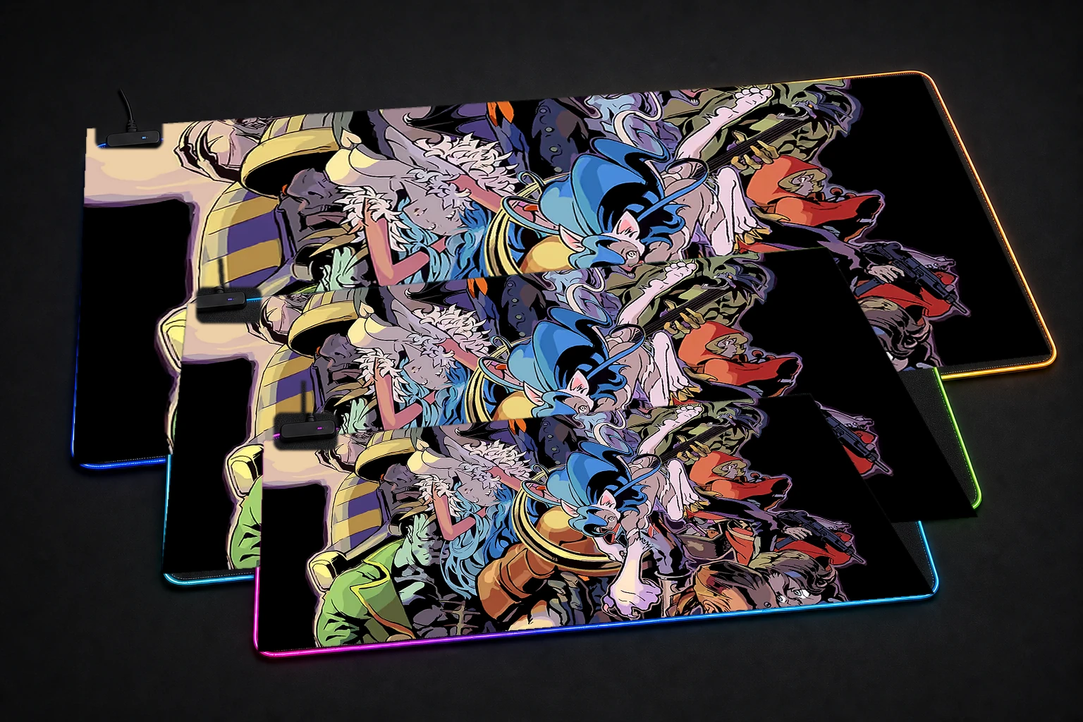 Darkstalkers characters collage RGB Desk Mat three-size comparison