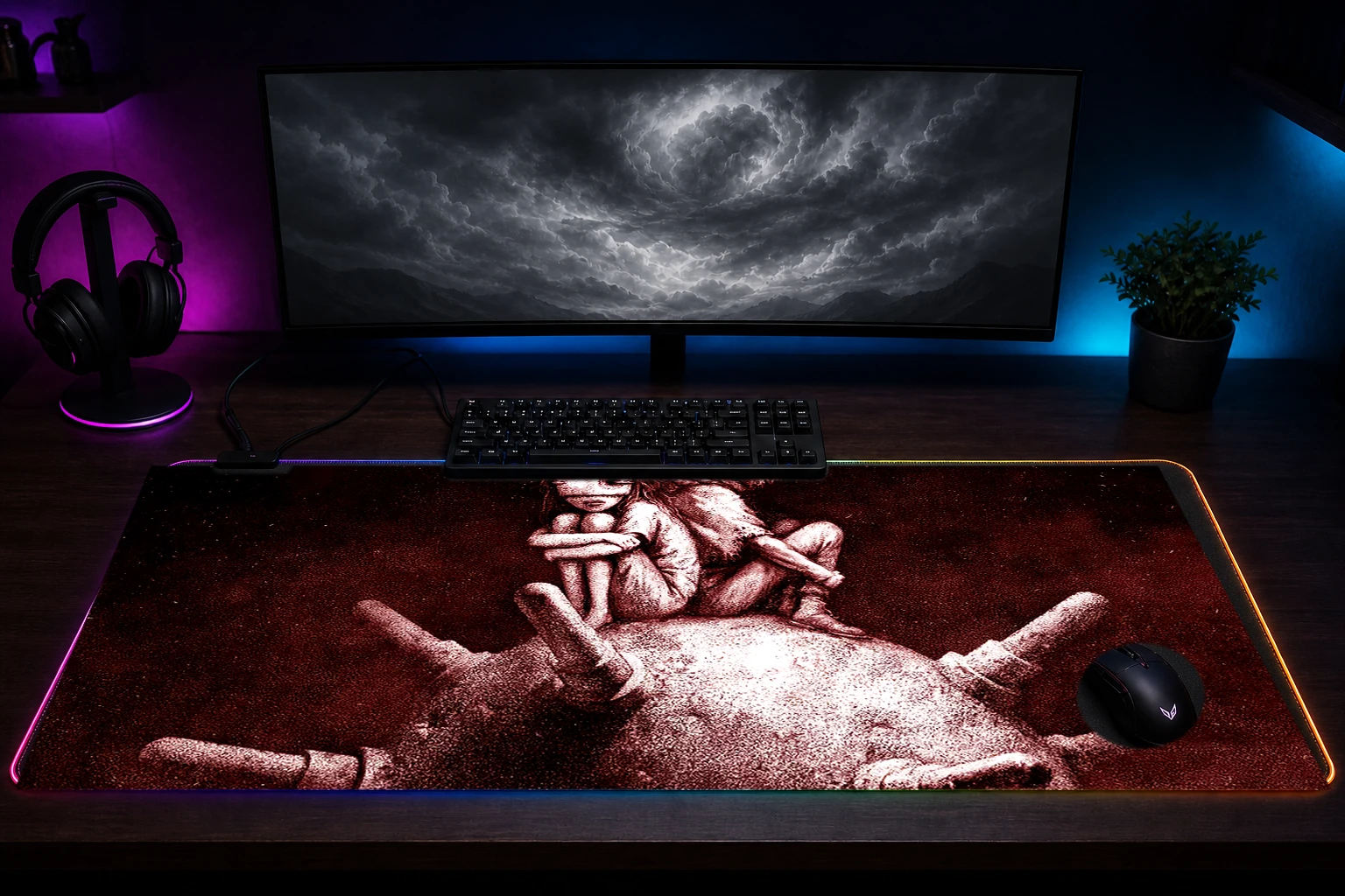 Reanimal Game artwork RGB Desk Mat immersive setup scene