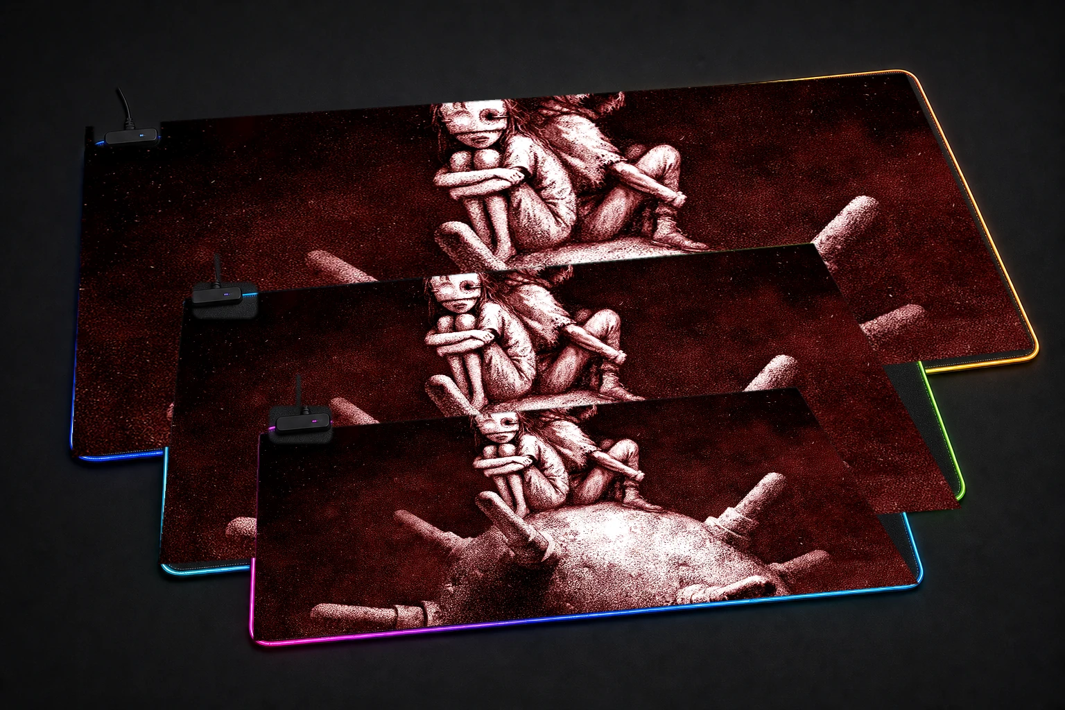 Reanimal Game artwork RGB Desk Mat three-size comparison