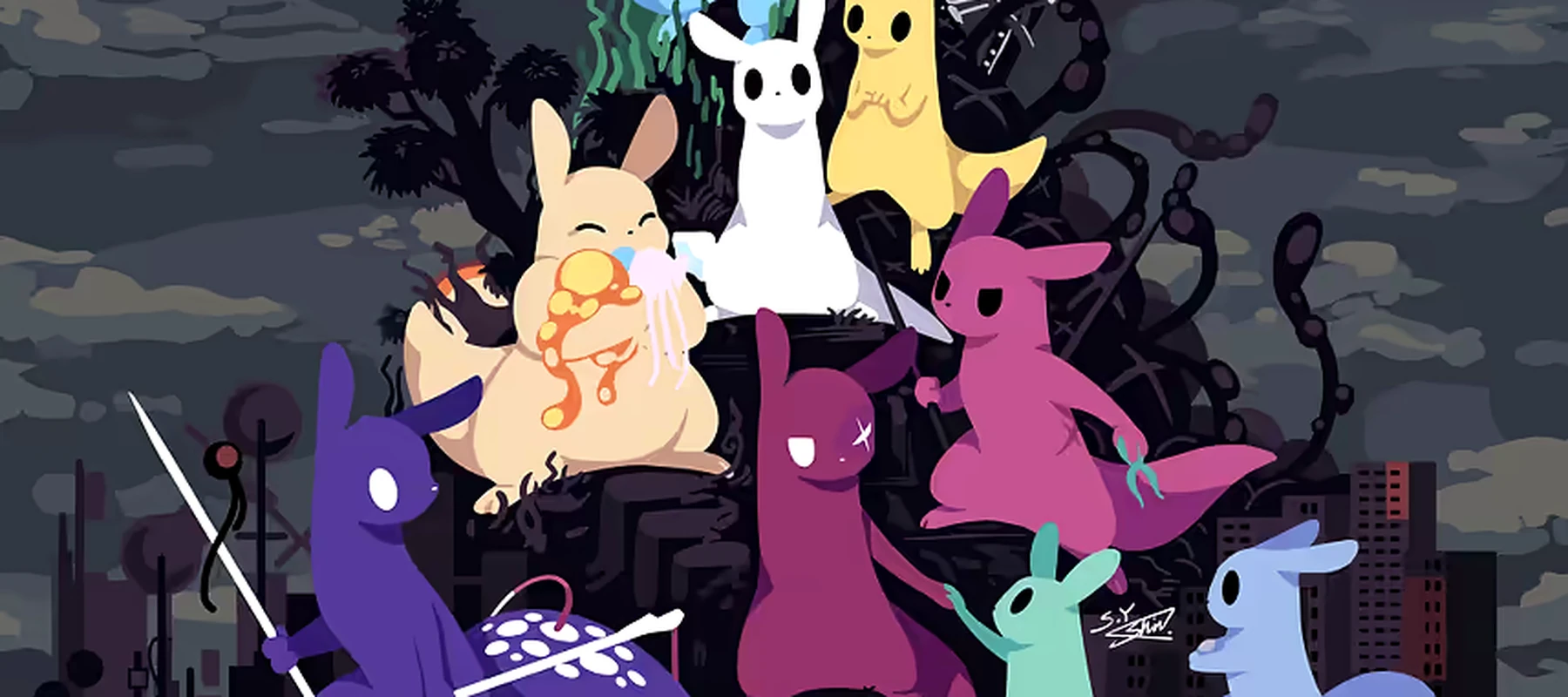 Rain World Slugcats Illustration RGB Desk Mat full-width design preview