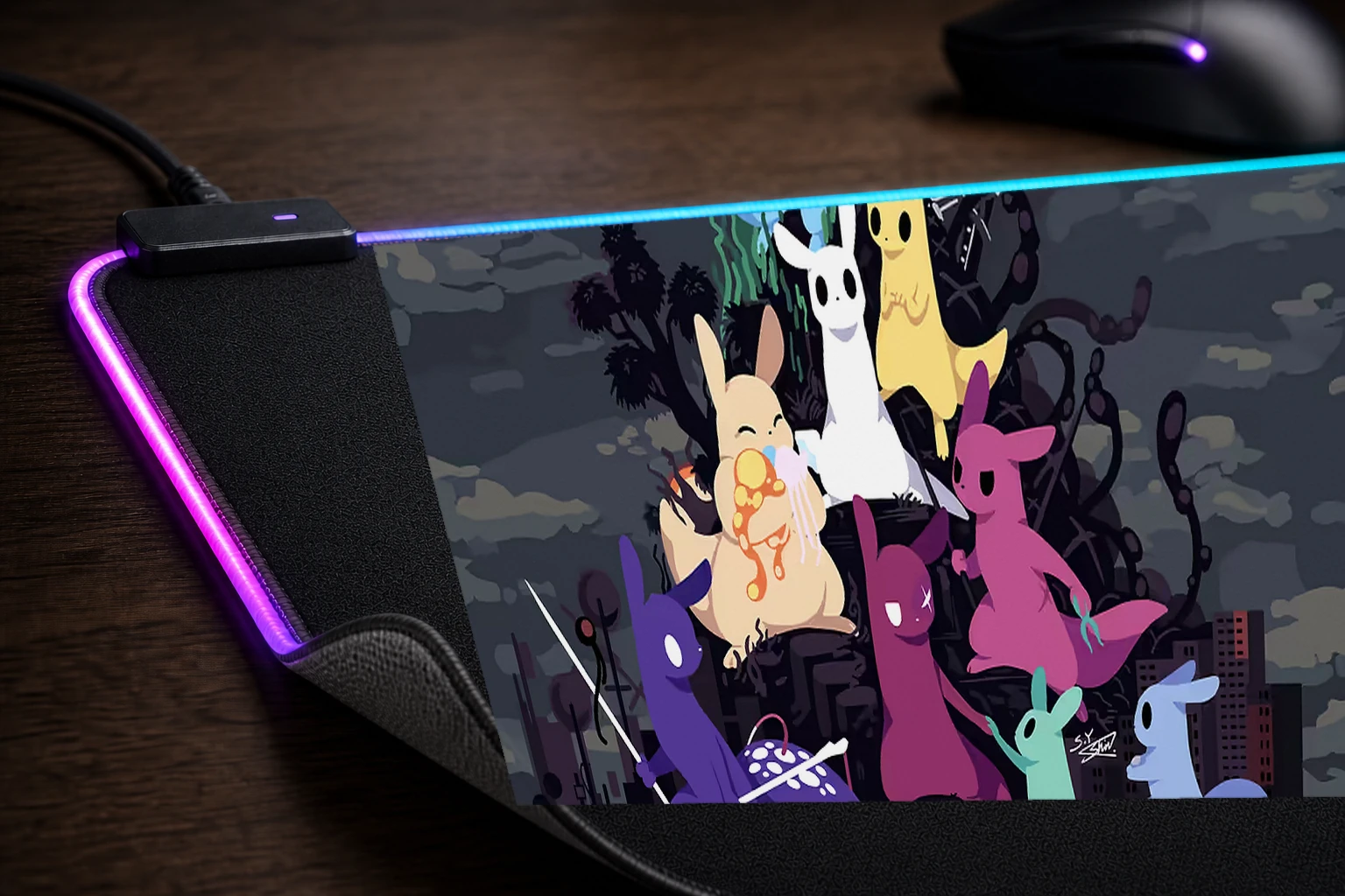 Rain World Slugcats Illustration RGB Desk Mat controller and material detail