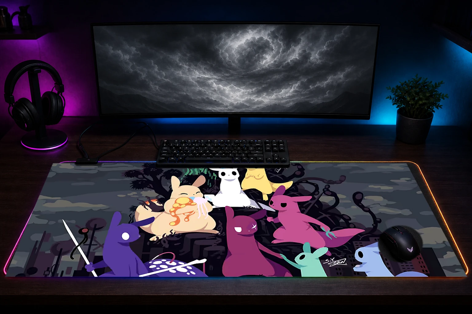 Rain World Slugcats Illustration RGB Desk Mat immersive setup scene