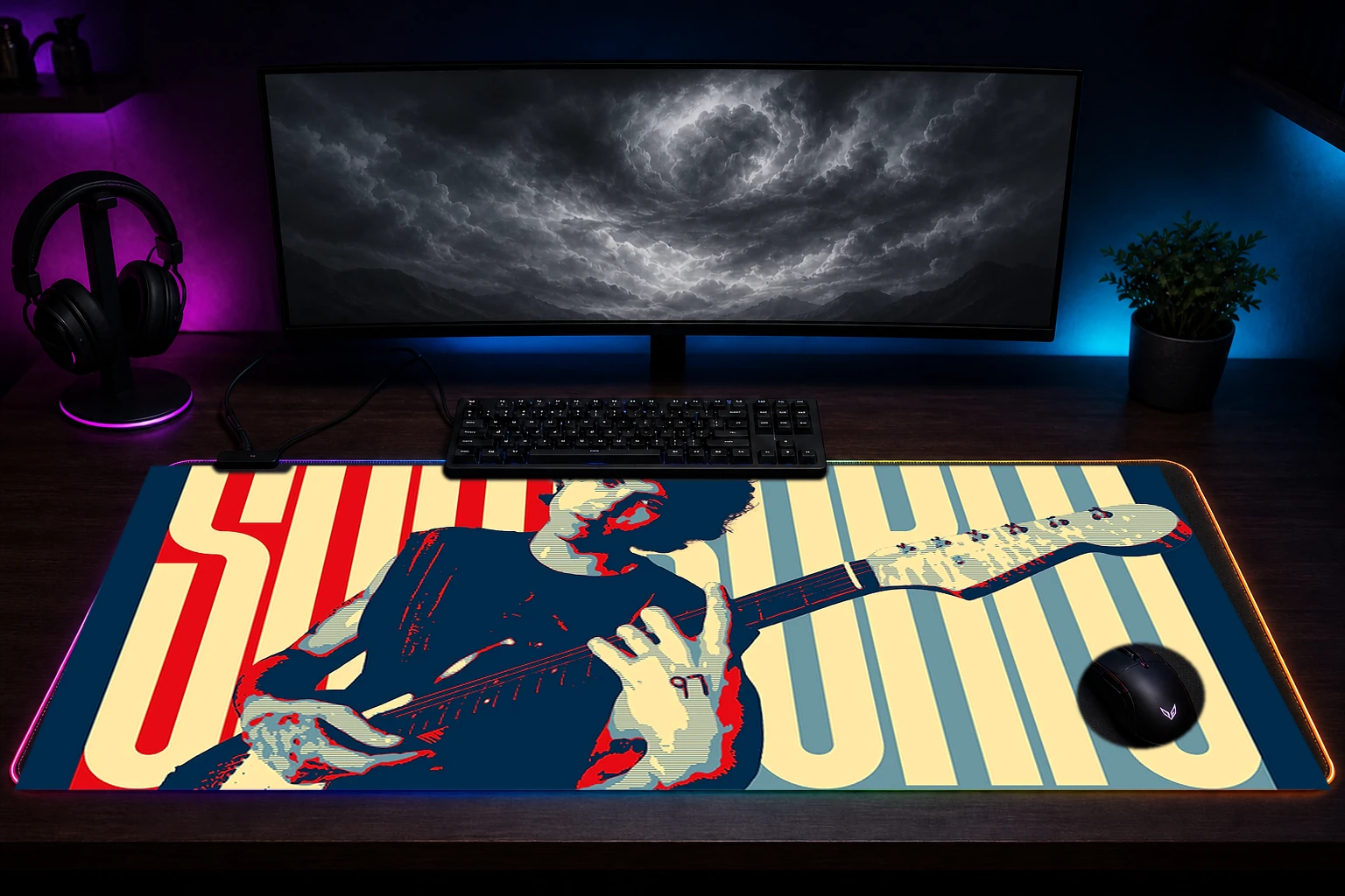 Dominic Fike - Sunburn Vintage Album Cover RGB Desk Mat immersive setup scene