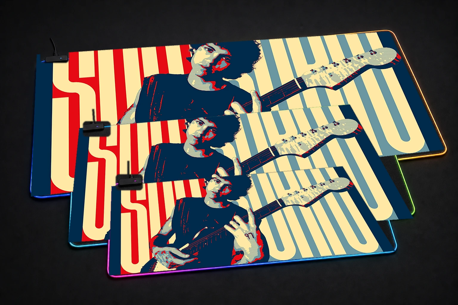 Dominic Fike - Sunburn Vintage Album Cover RGB Desk Mat three-size comparison
