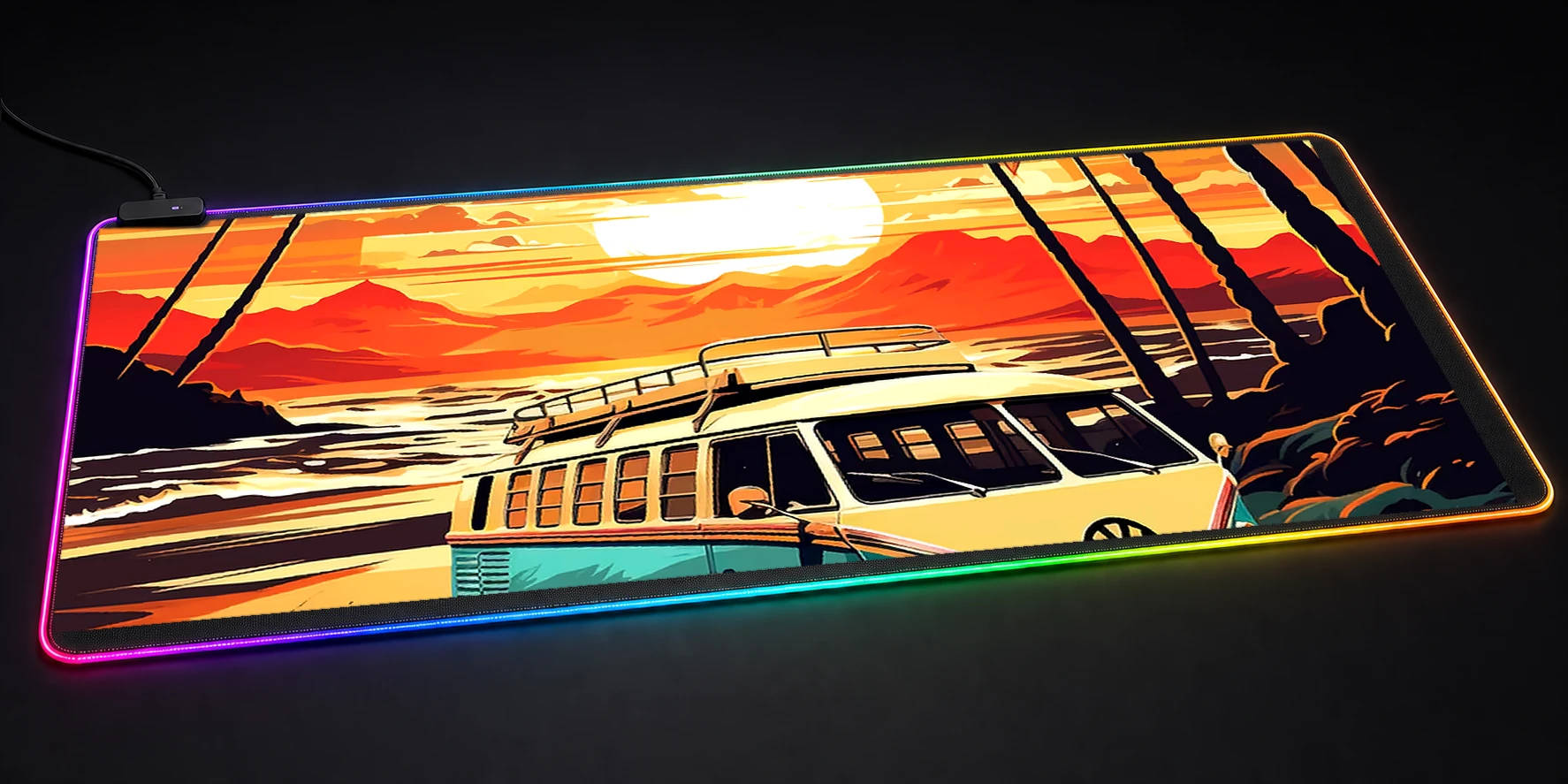 Retro VW Bus Beach Travel RGB Desk Mat RGB desk mat