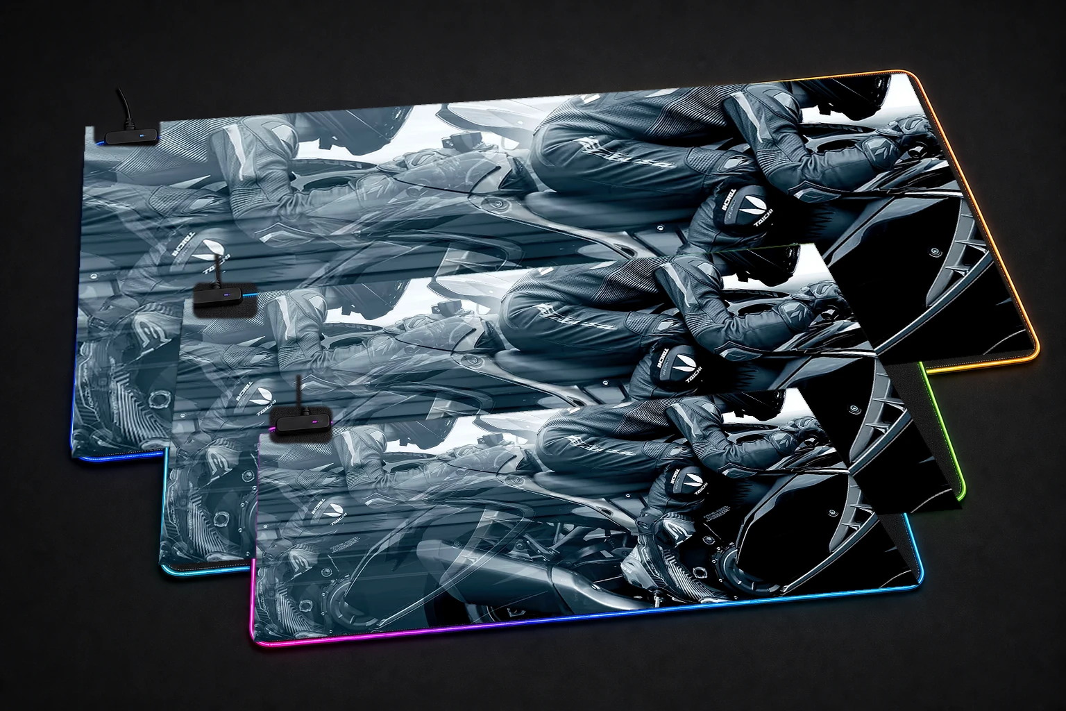 Suzuki Hayabusa RGB Desk Mat three-size comparison
