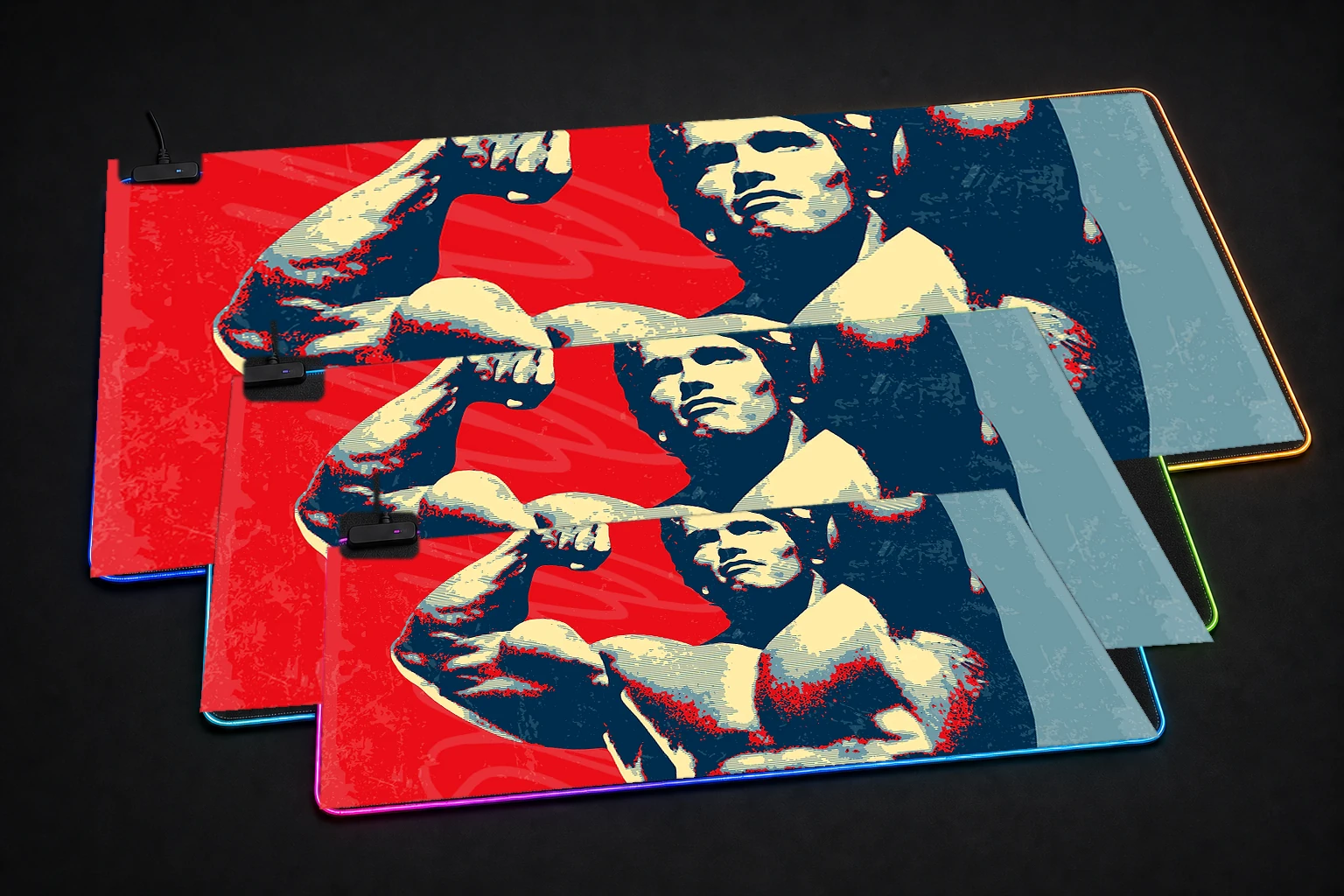 Arnold Schwarzenegger artwork RGB Desk Mat three-size comparison