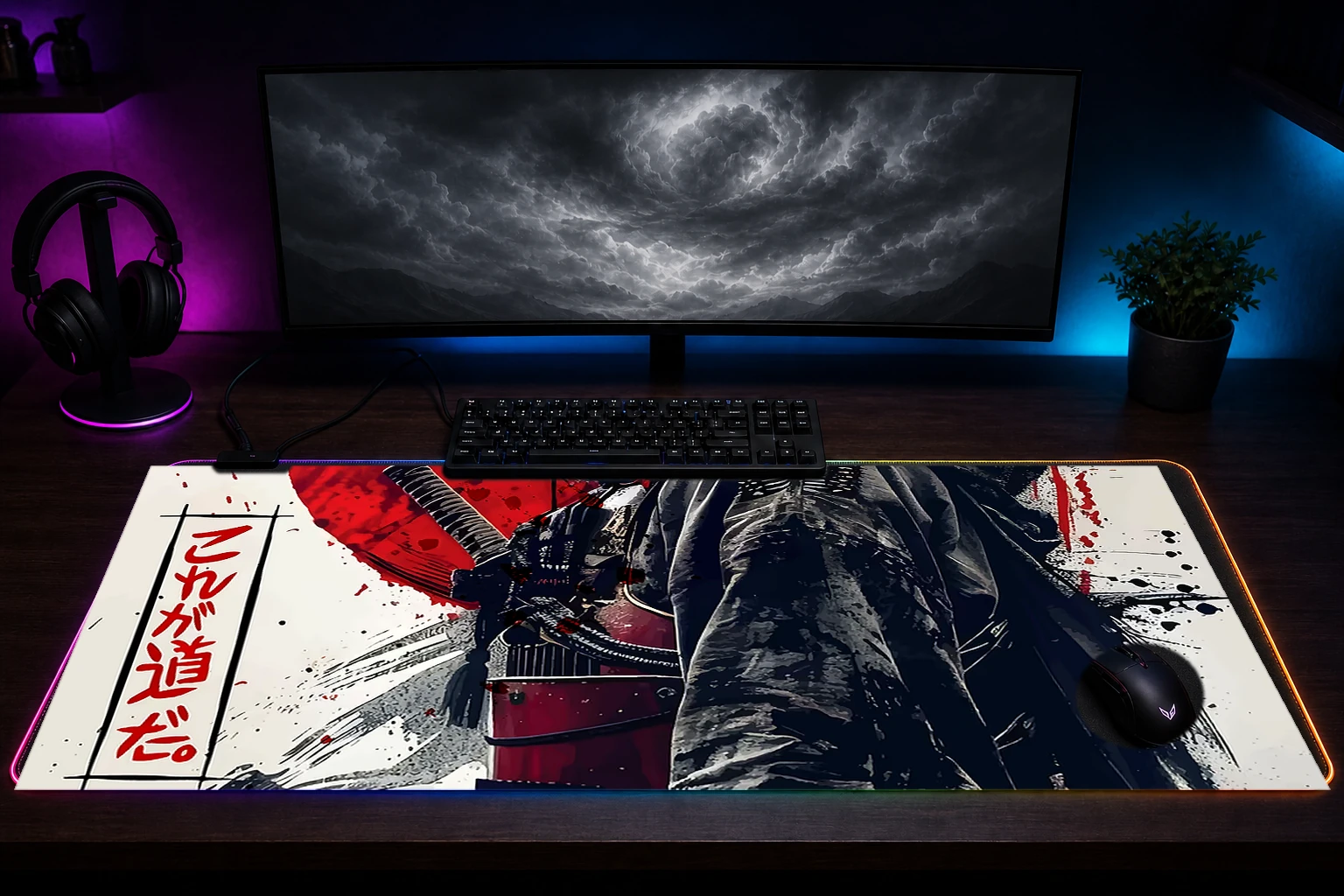 samurai japan RGB Desk Mat immersive setup scene