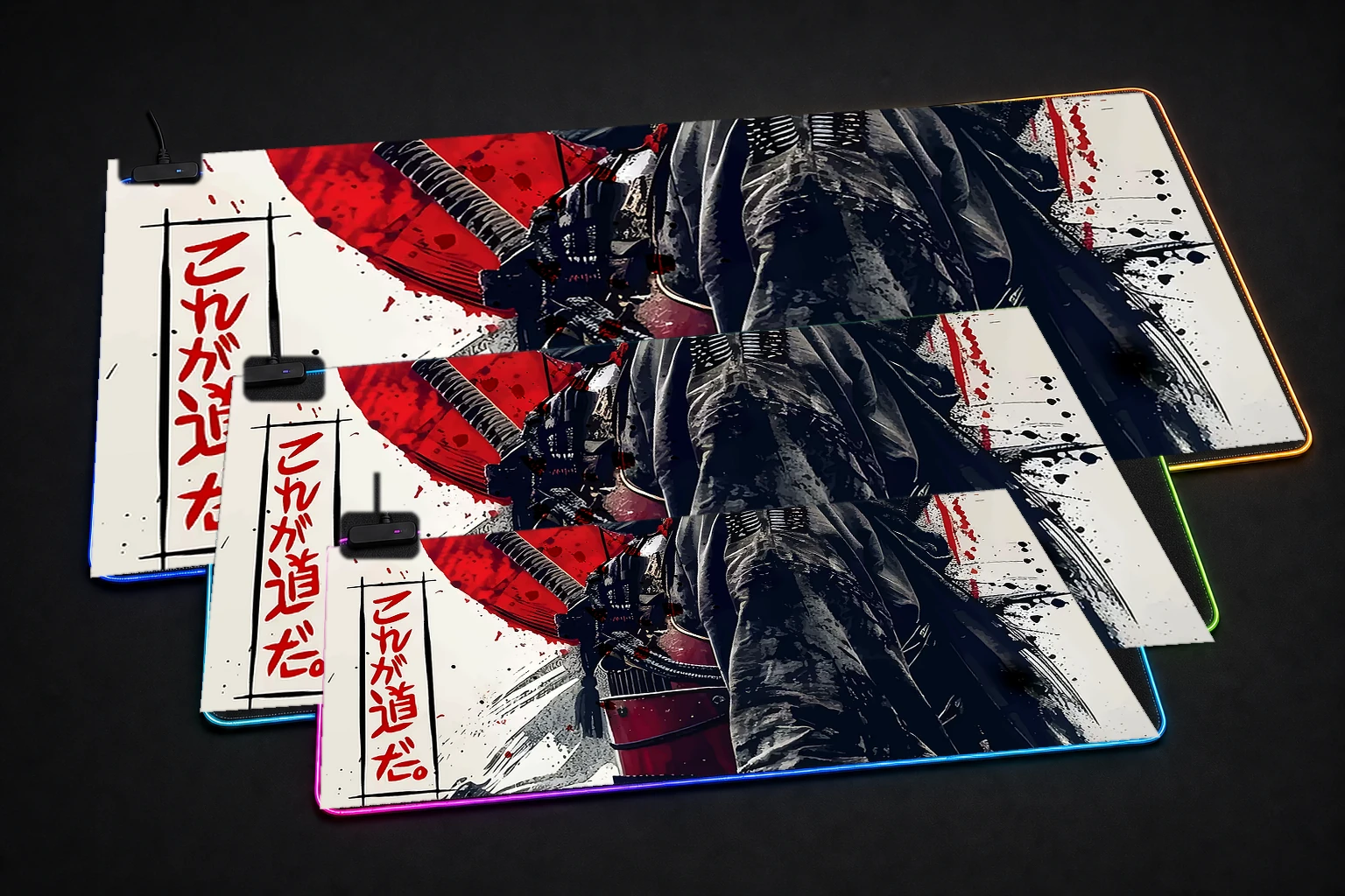 samurai japan RGB Desk Mat three-size comparison